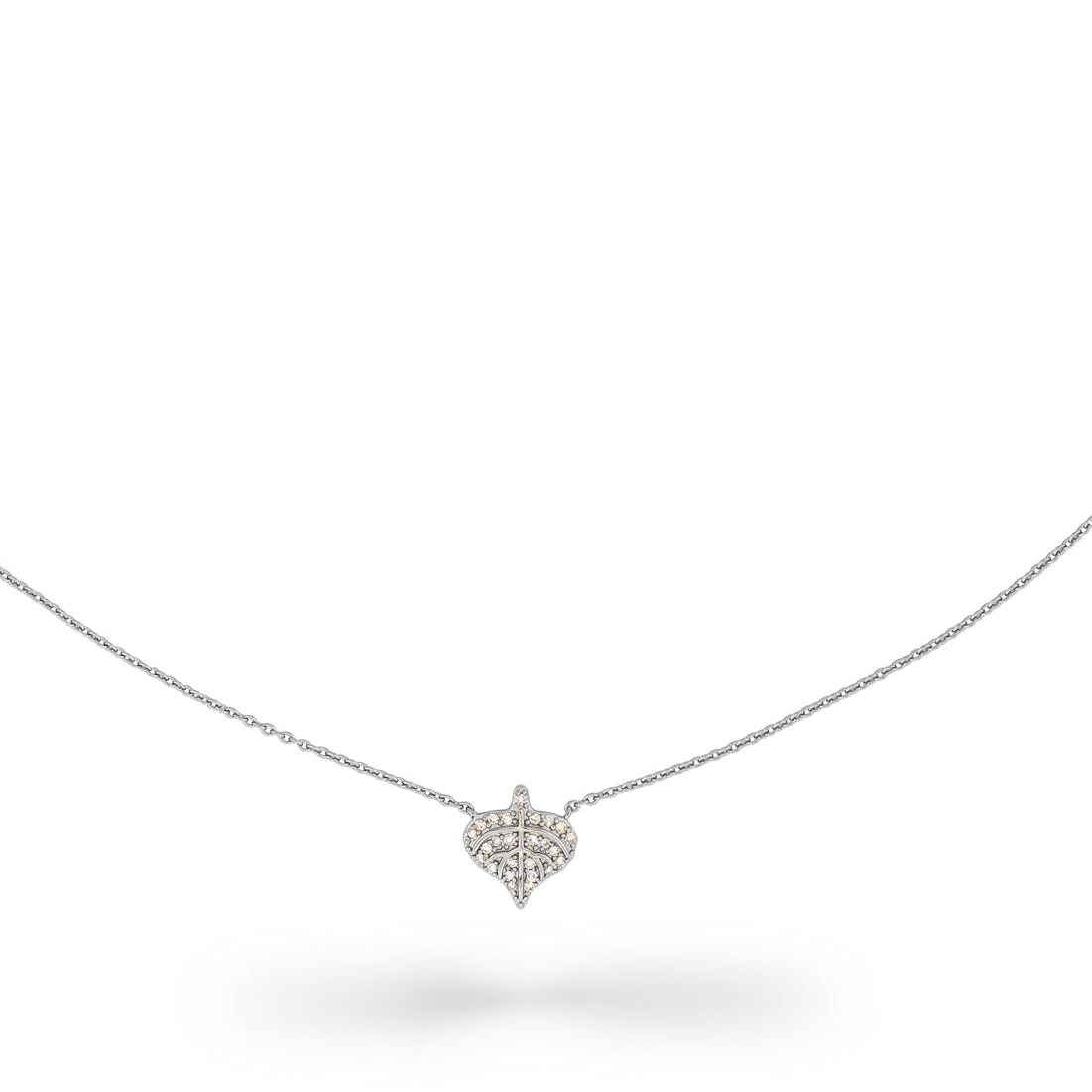 Sterling and Pave Diamond Aspen Leaf Pendant Necklace