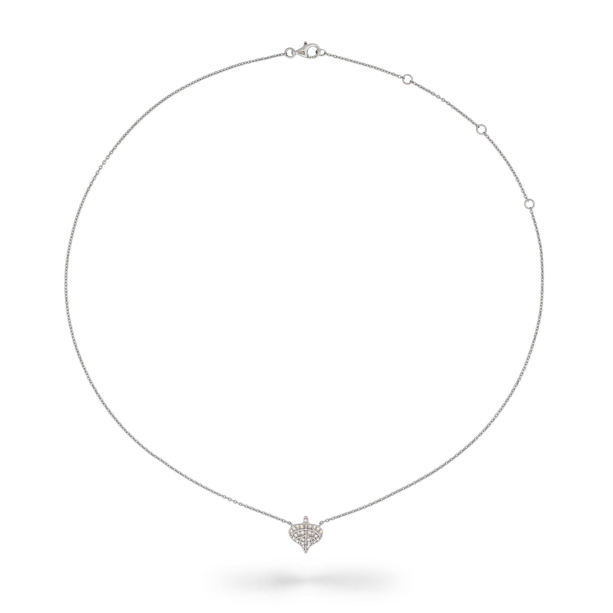 Sterling and Pave Diamond Aspen Leaf Pendant Necklace