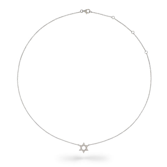 Sterling and Pave Diamond Star of David Pendant Necklace