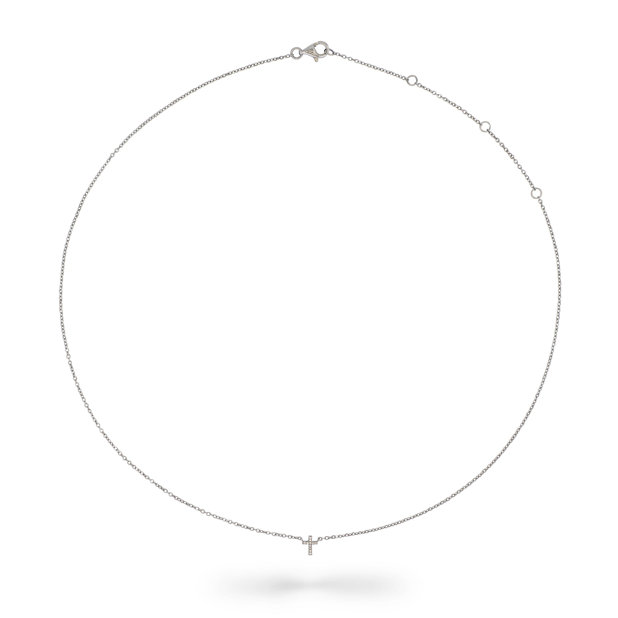 Sterling and Pave Diamond Itsy Cross Pendant Necklace