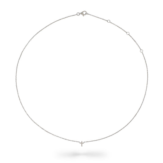 Sterling and Pave Diamond Itsy Cross Pendant Necklace