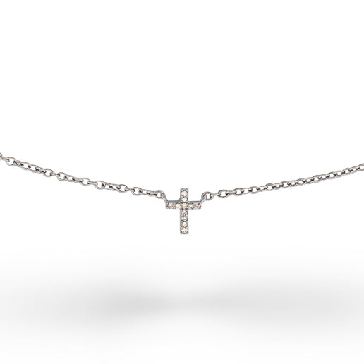 Sterling and Pave Diamond Itsy Cross Pendant Necklace