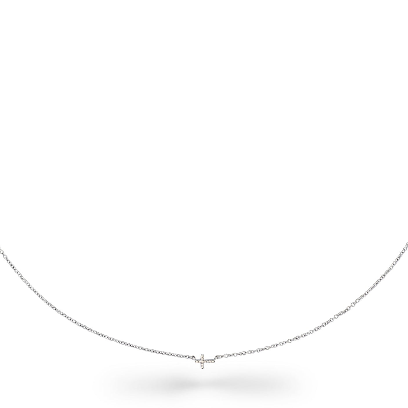 Sterling and Pave Diamond Itsy Horizontal Cross Pendant Necklace
