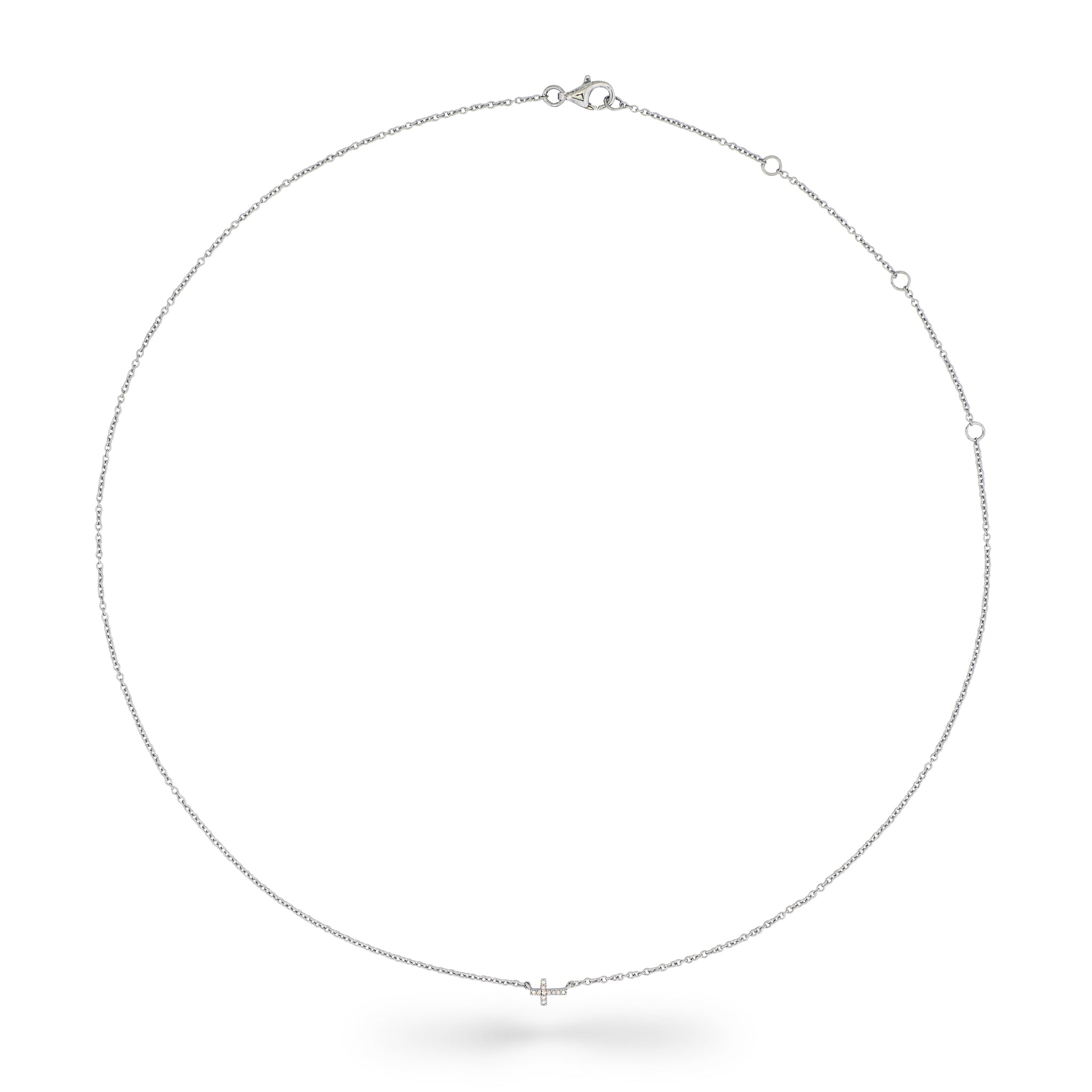 Sterling and Pave Diamond Itsy Horizontal Cross Pendant Necklace