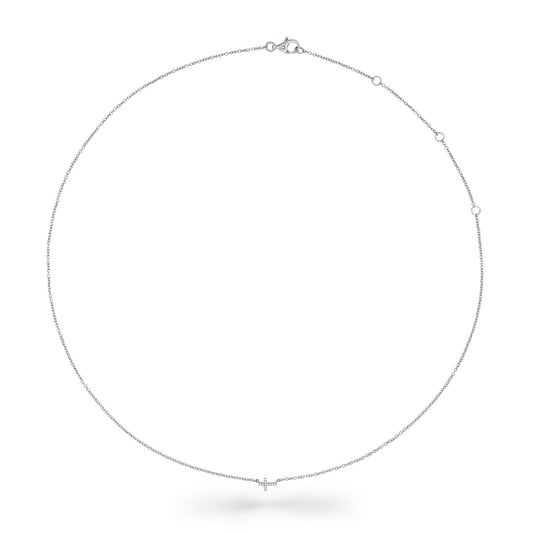 Sterling and Pave Diamond Itsy Horizontal Cross Pendant Necklace