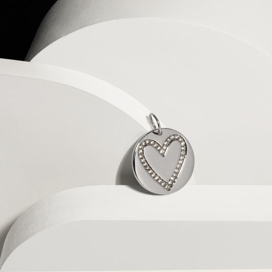 Sterling Silver and Diamond Heart Disk Charm