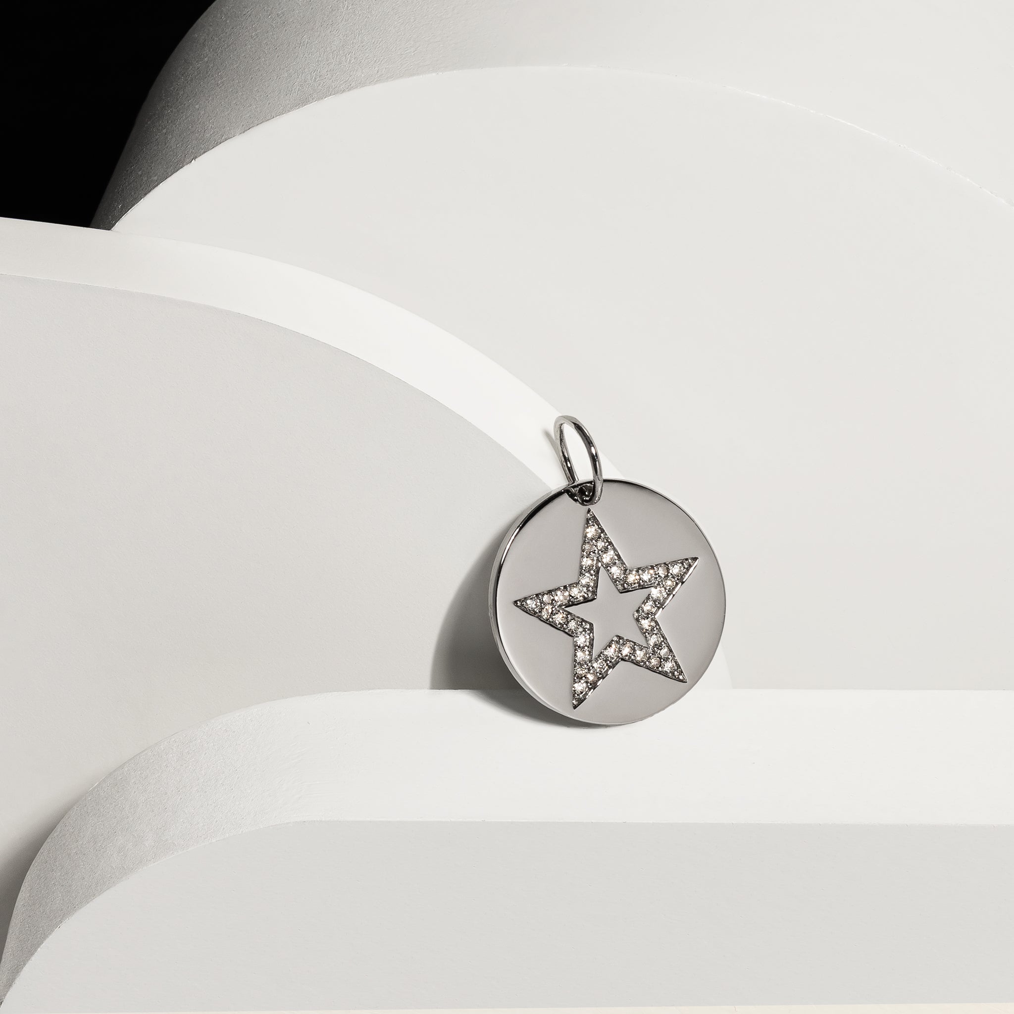 Sterling Silver and Diamond Star Disk Charm