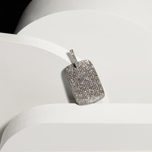 Sterling Silver and Diamond Medium Dog Tag Charm