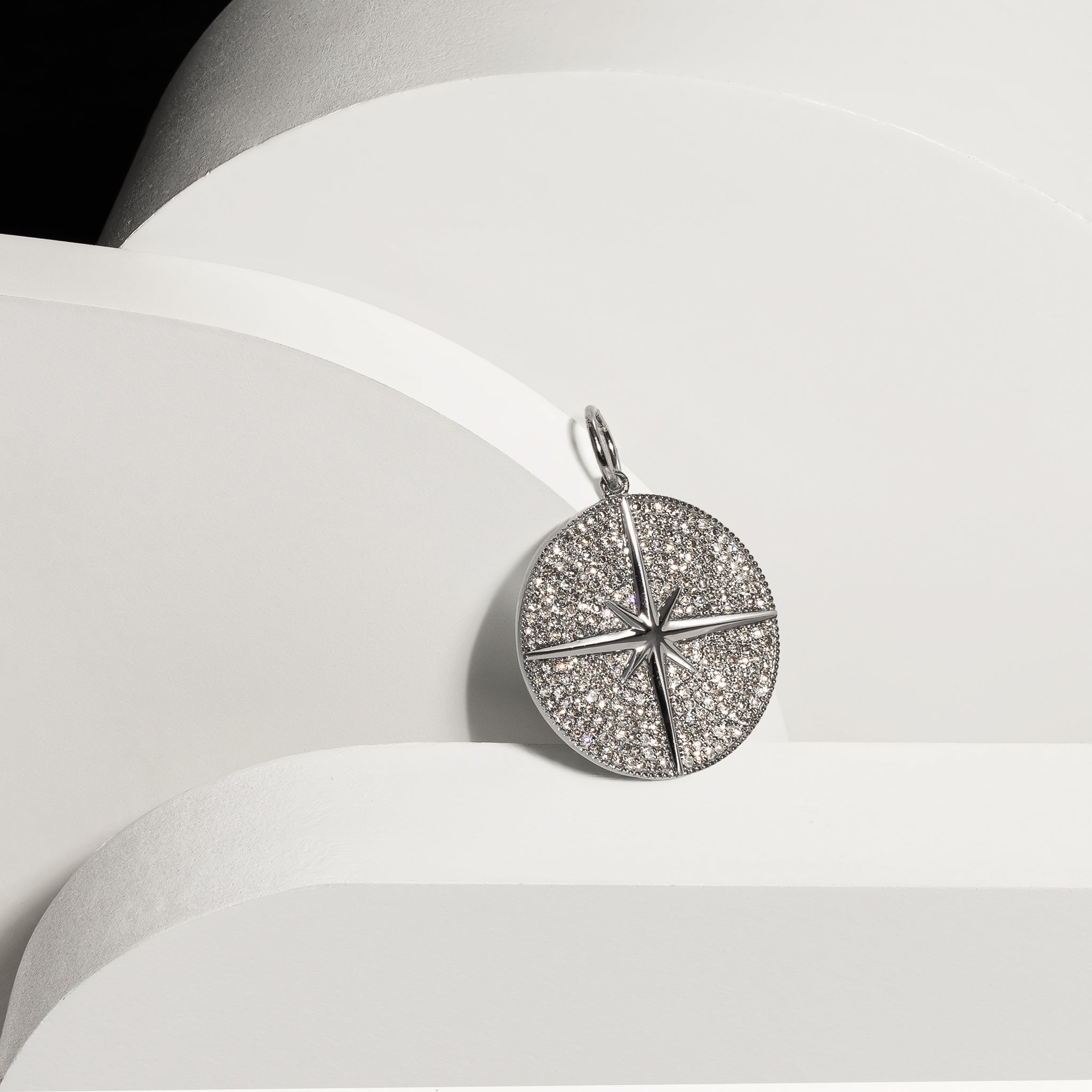 Black Rhodium and Diamond Compass Star Charm