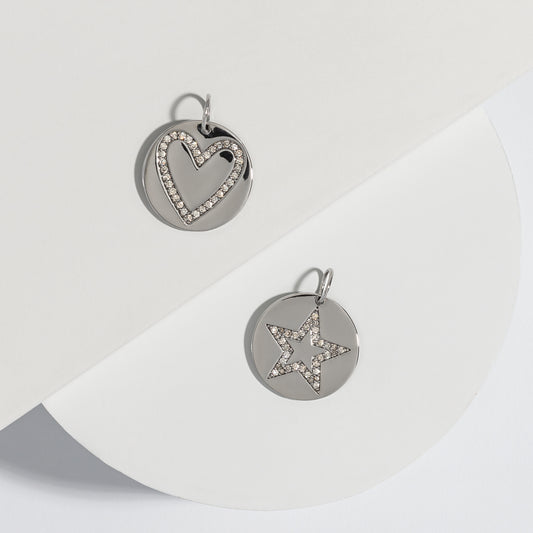 Sterling Silver and Diamond Star Disk Charm