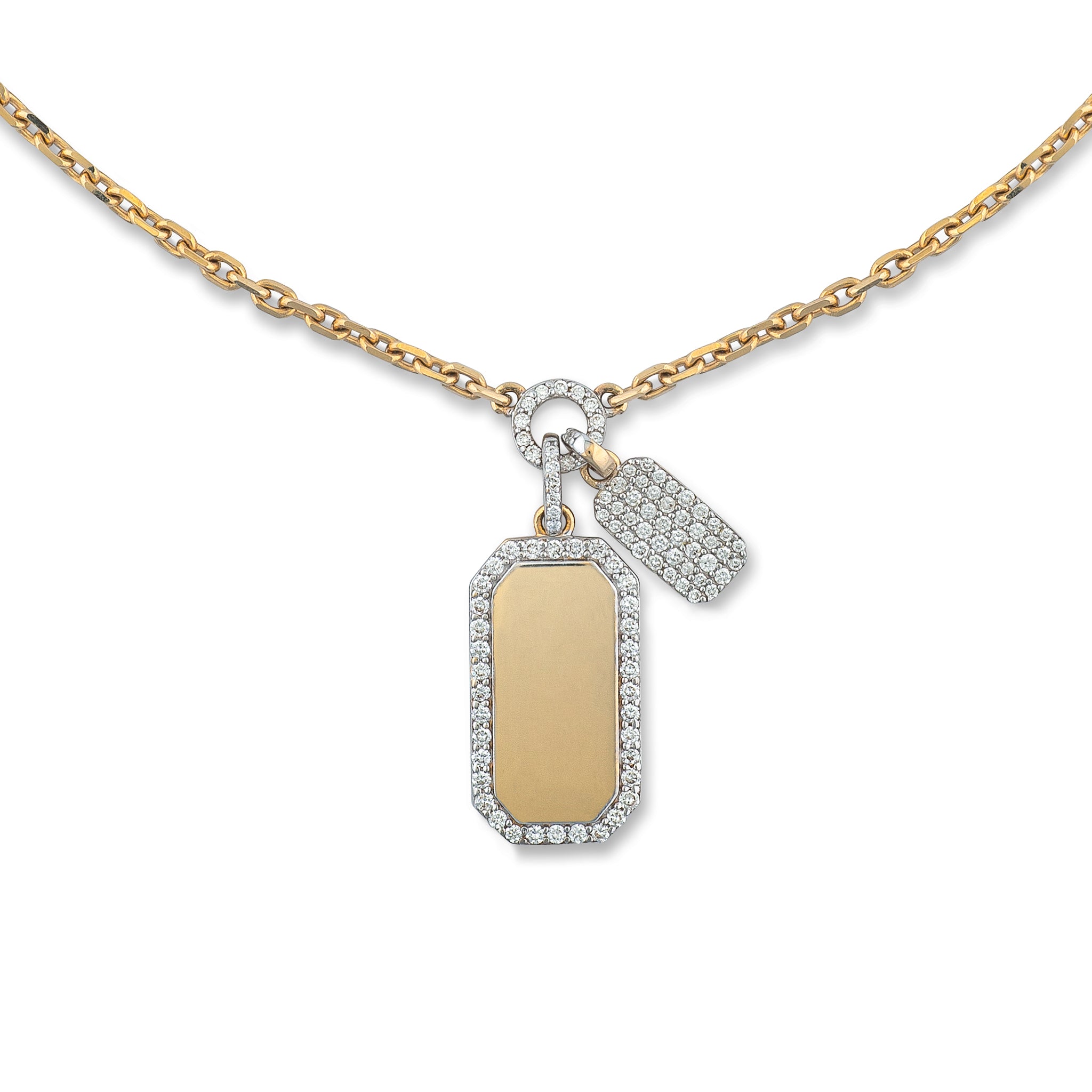 14 Karat Gold and Diamond Double Tag Necklace