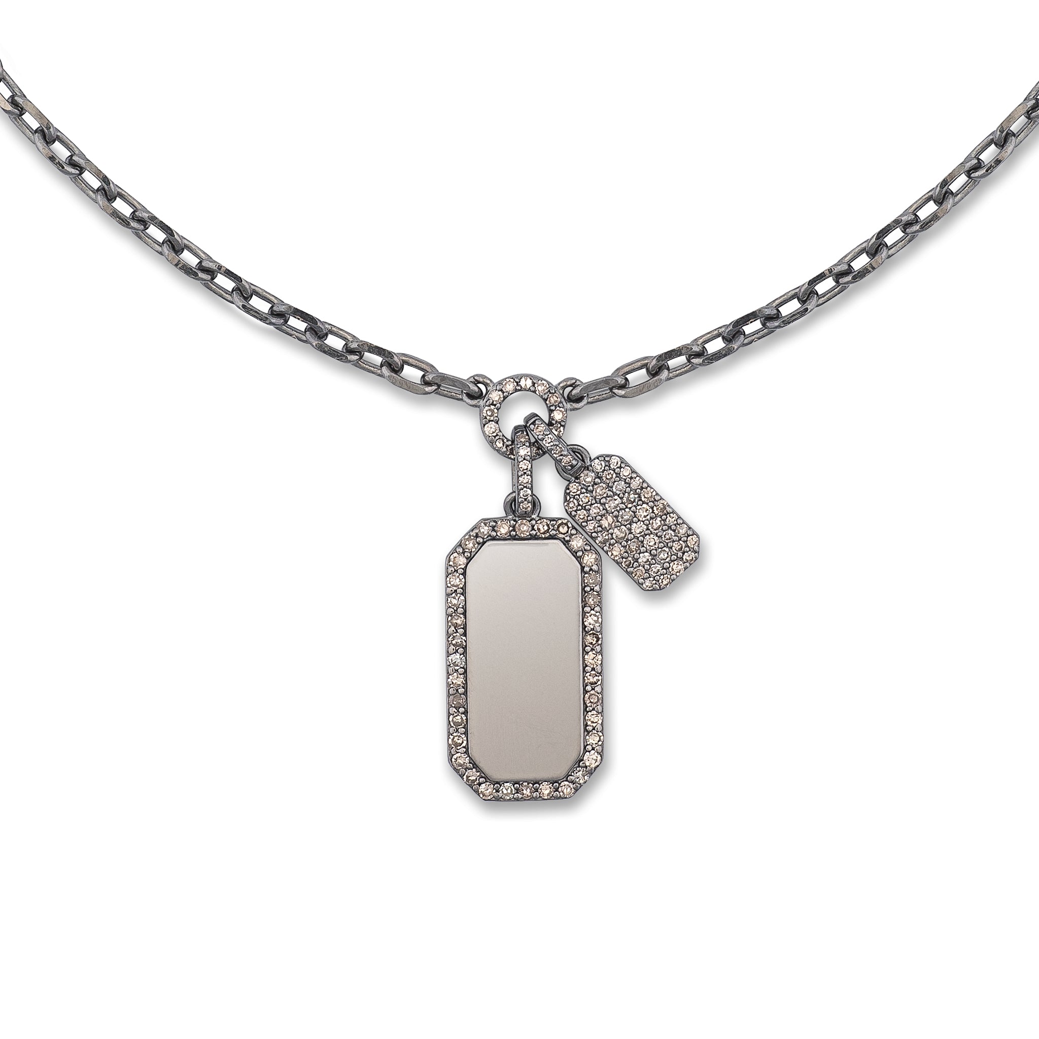 Sterling Silver and Diamond Double Tag Necklace