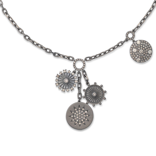 Sterling Silver and Diamond Disk Drop Necklace
