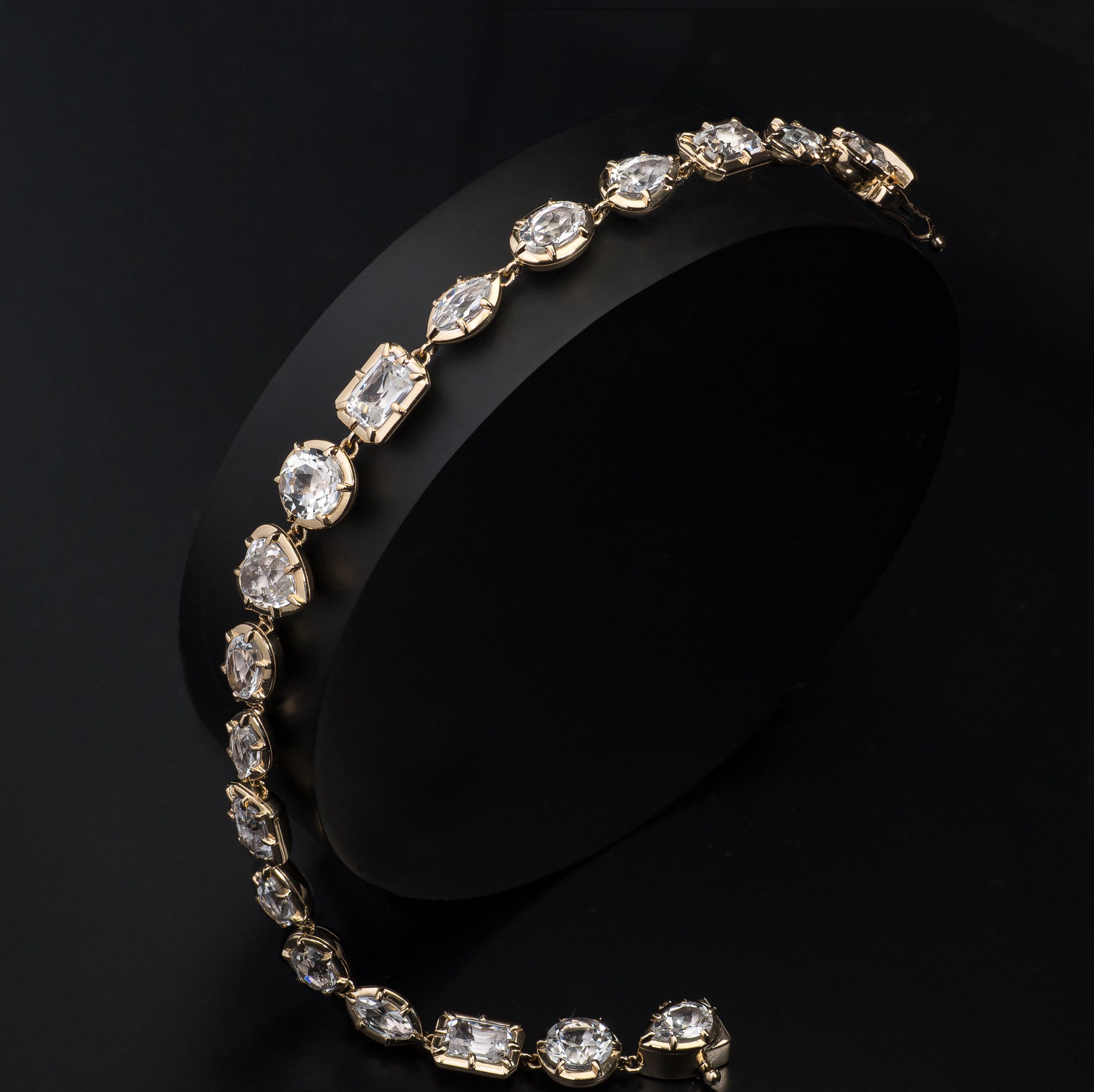 14 Karat Yellow Gold Multi Shape White Topaz Bracelet