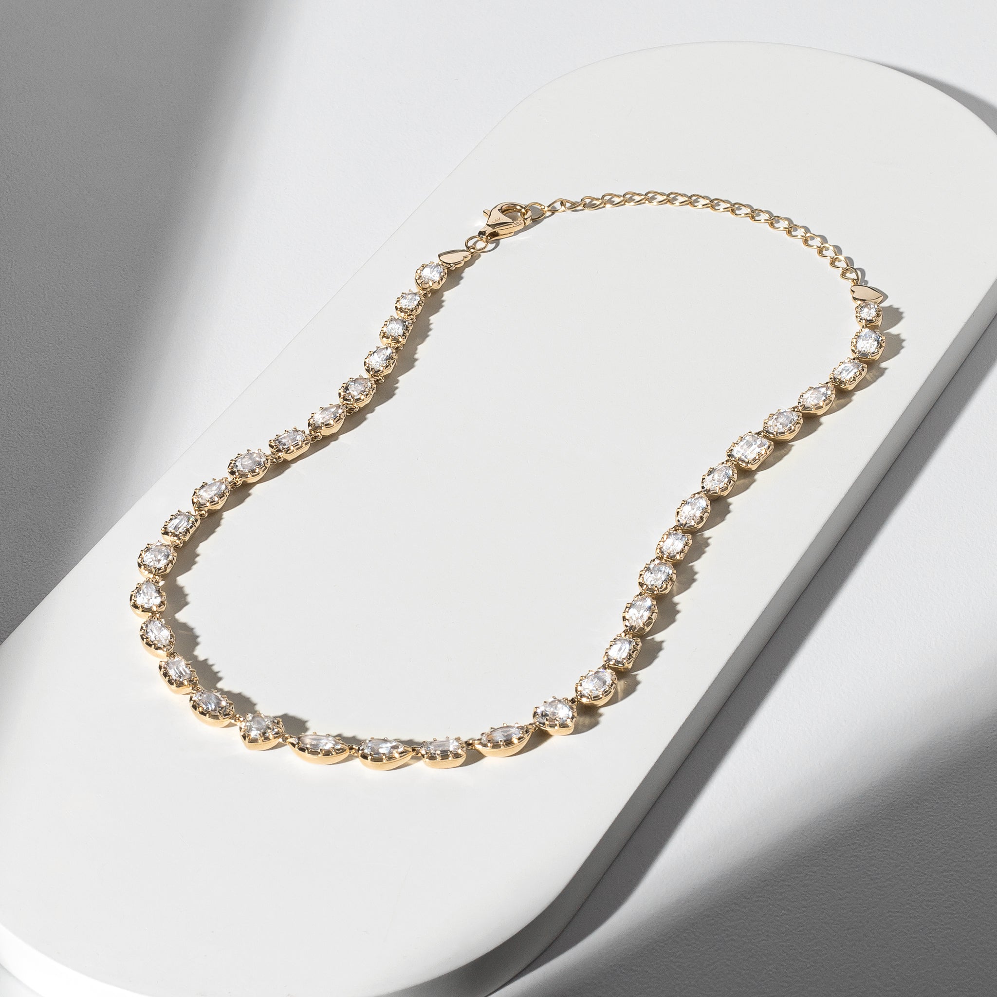 14 Karat Yellow Gold Multi Shape White Topaz Necklace