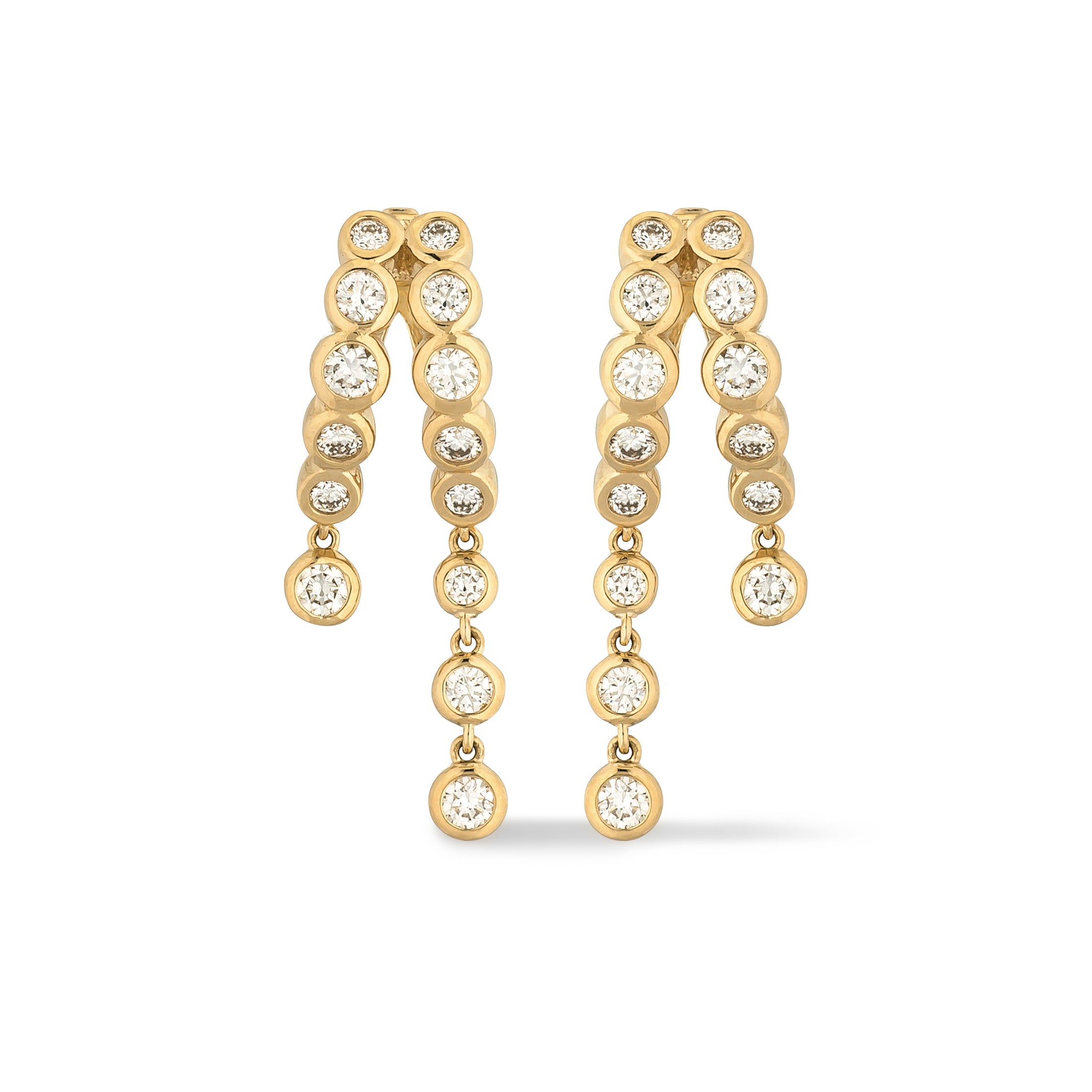 14 Karat Yellow Gold Bezel Diamond Split Huggies