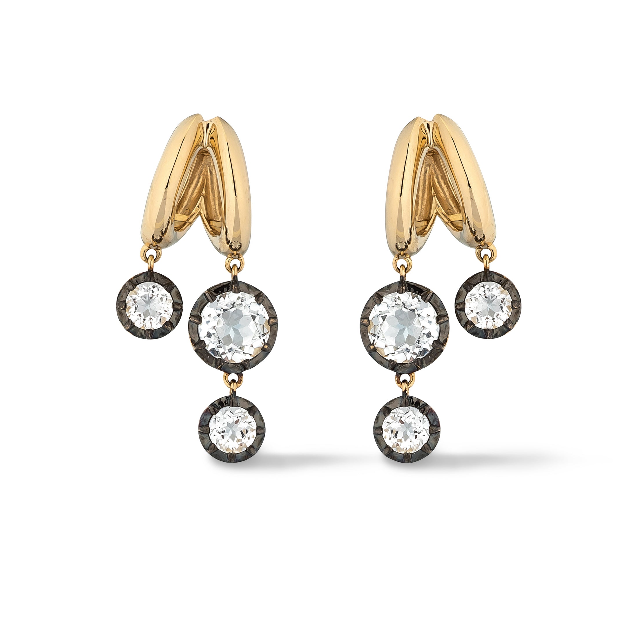 14 Karat Yellow Gold White Topaz Split Huggie Drop Earrings