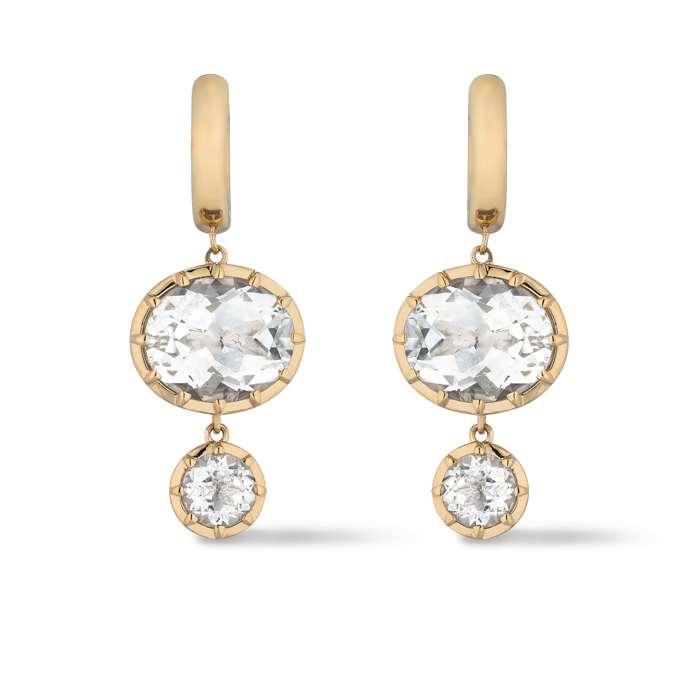 14 Karat Yellow Gold Double White Topaz Drop Earrings