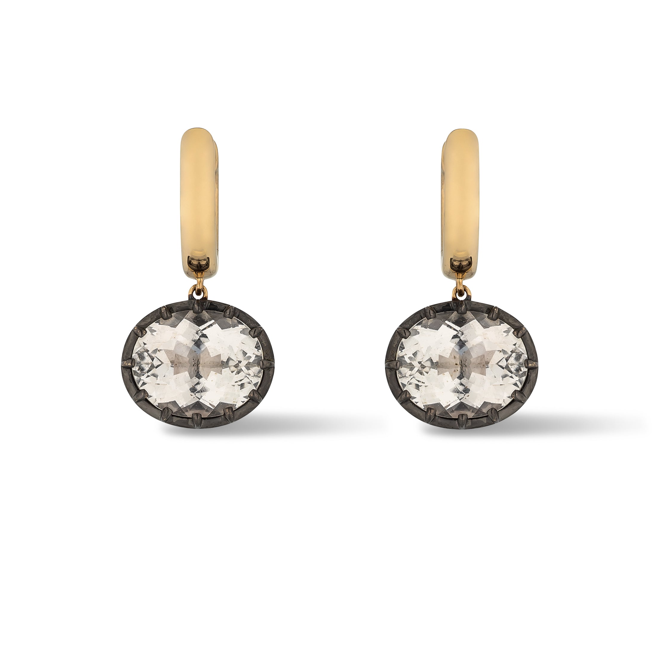 14 Karat Yellow Gold Oval White Topaz Earrings