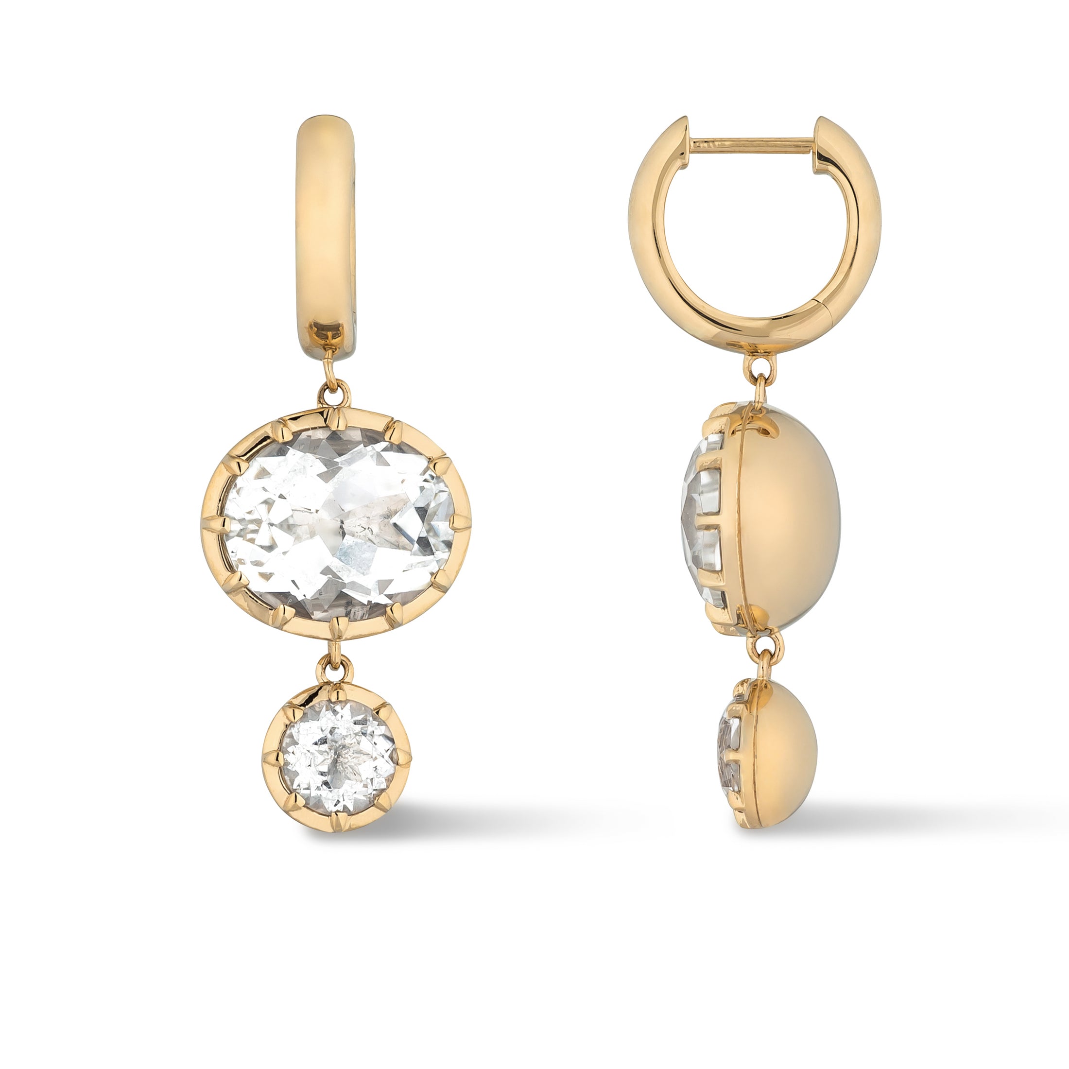 14 Karat Yellow Gold Double White Topaz Drop Earrings