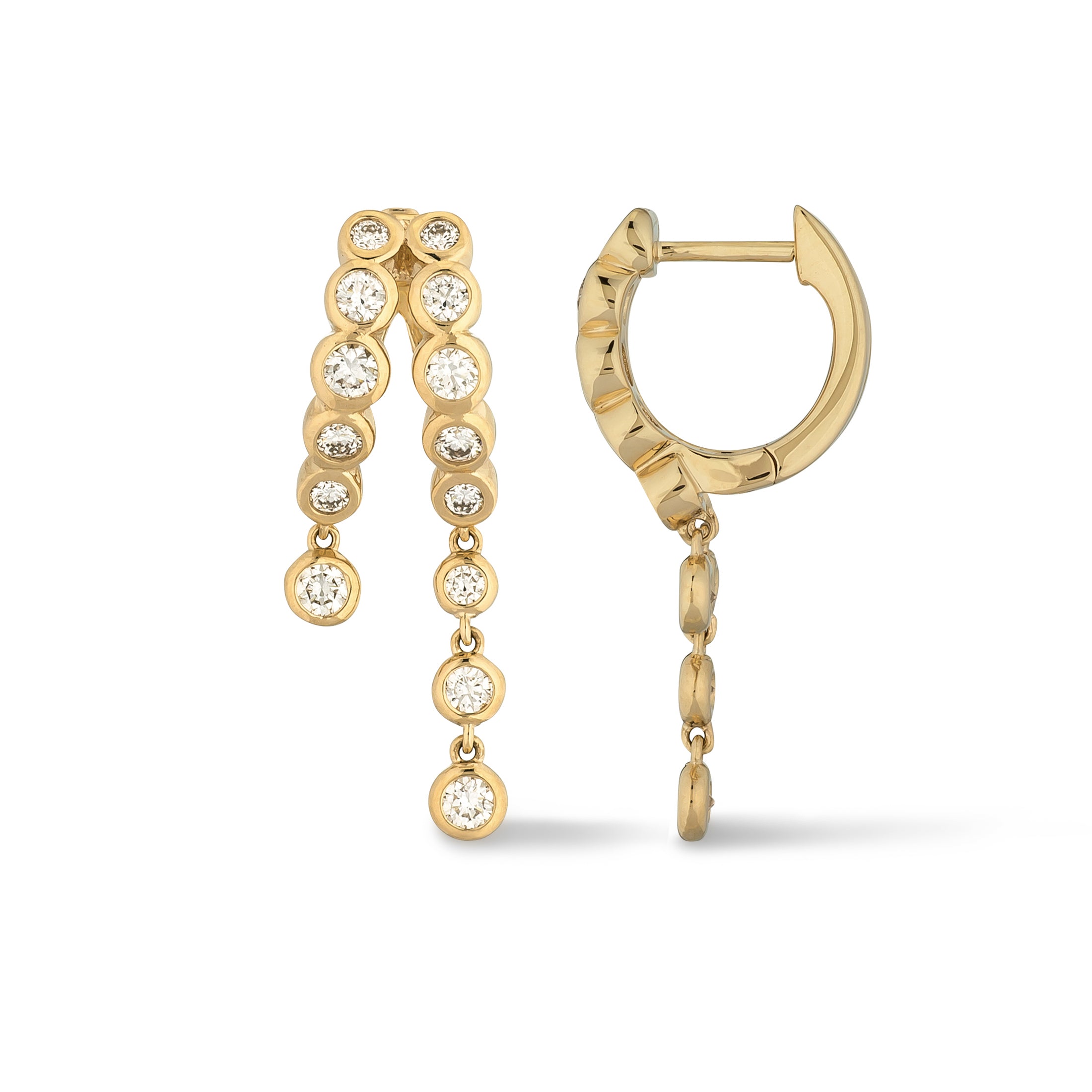 14 Karat Yellow Gold Bezel Diamond Split Huggies