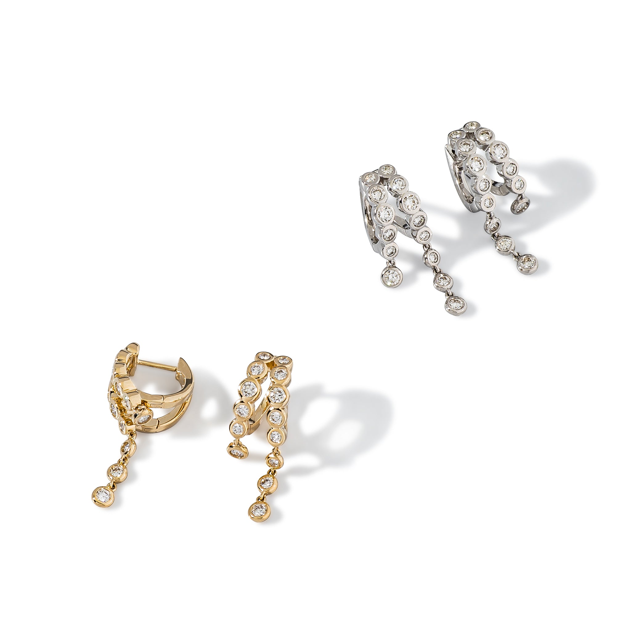 14 Karat Yellow Gold Bezel Diamond Split Huggies