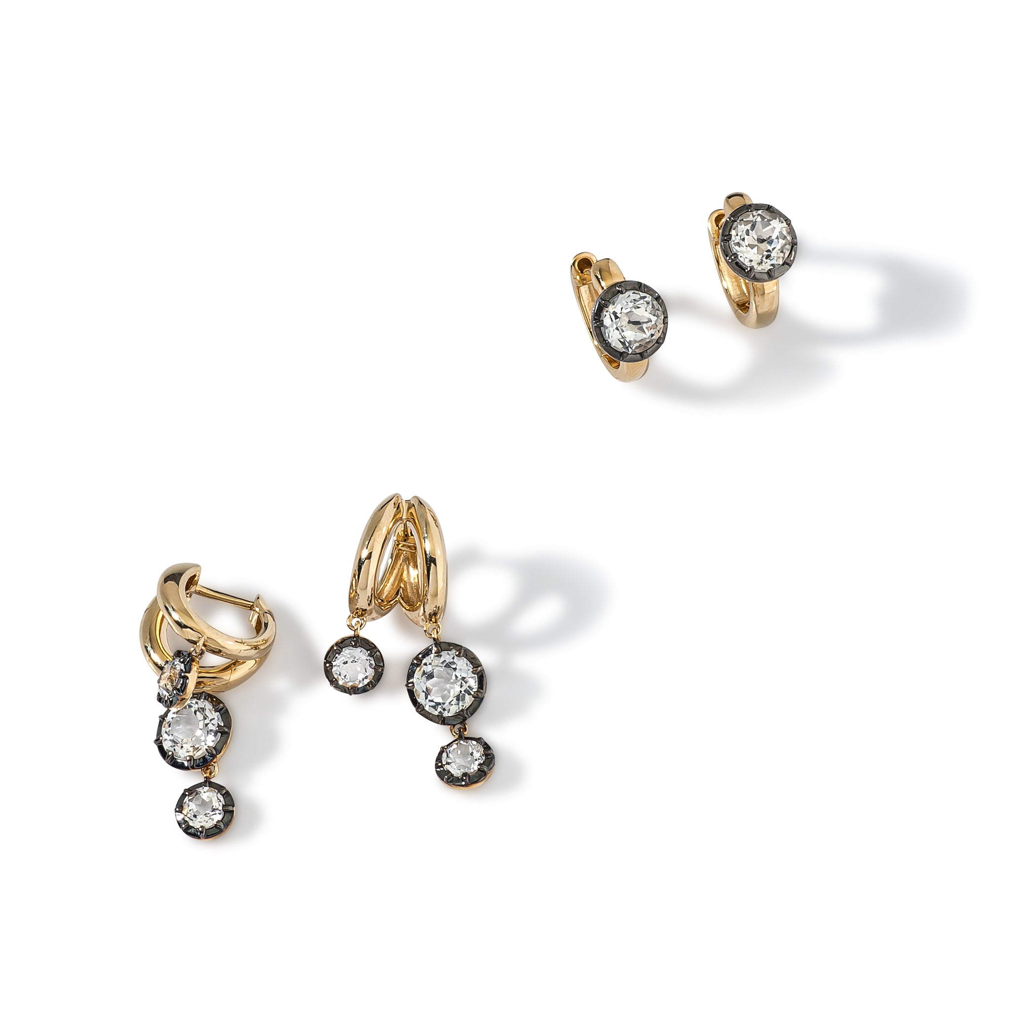 14 Karat Yellow Gold White Topaz Split Huggie Drop Earrings