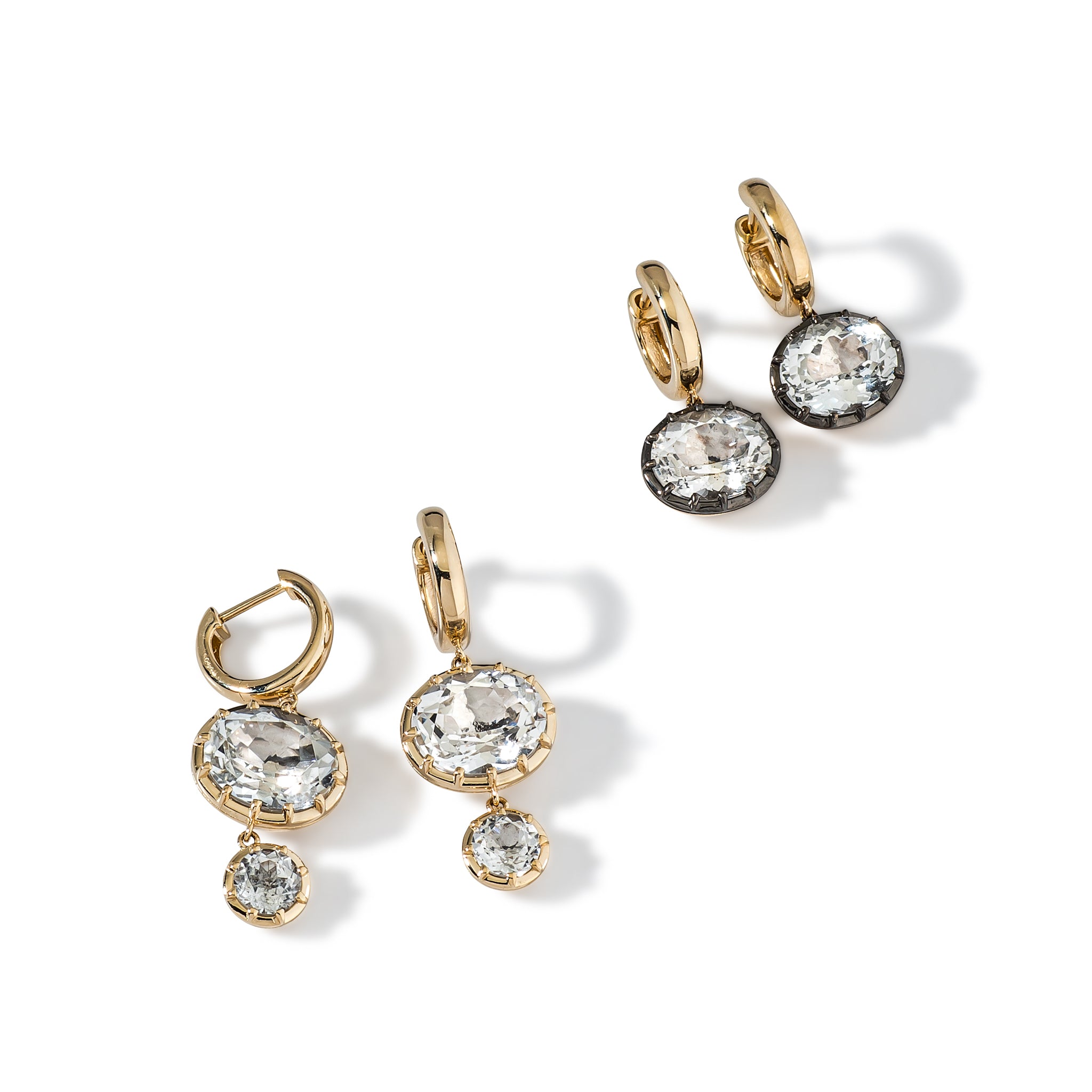 14 Karat Yellow Gold Oval White Topaz Earrings