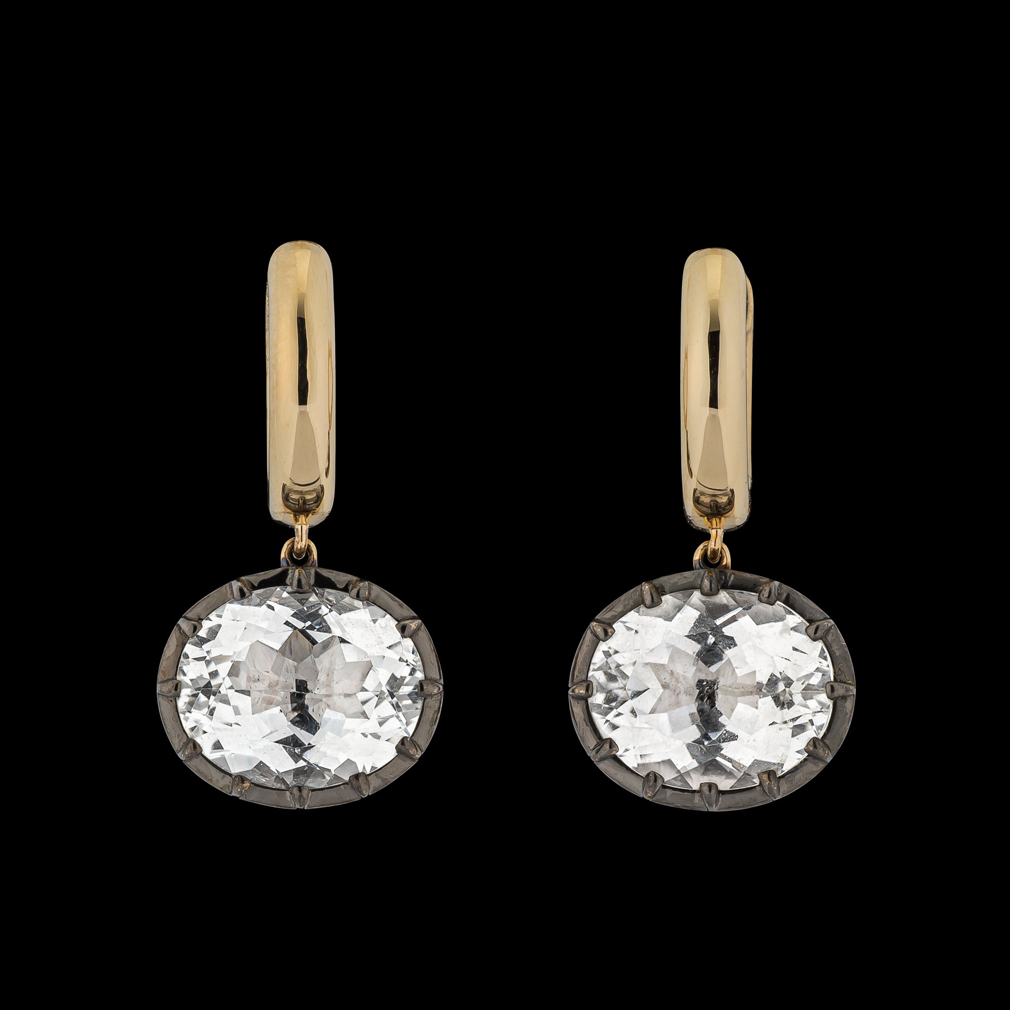 14 Karat Yellow Gold Oval White Topaz Earrings