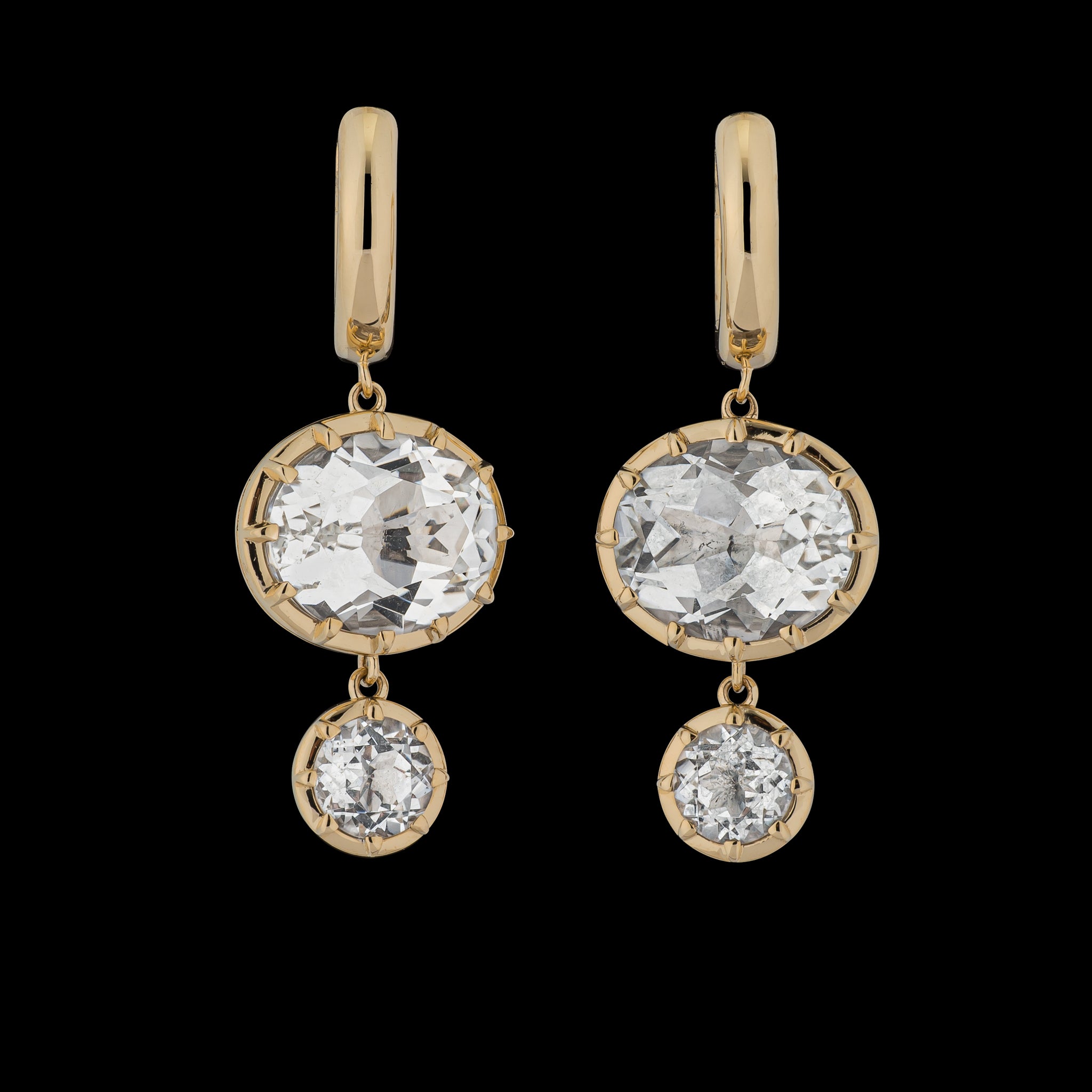 14 Karat Yellow Gold Double White Topaz Drop Earrings