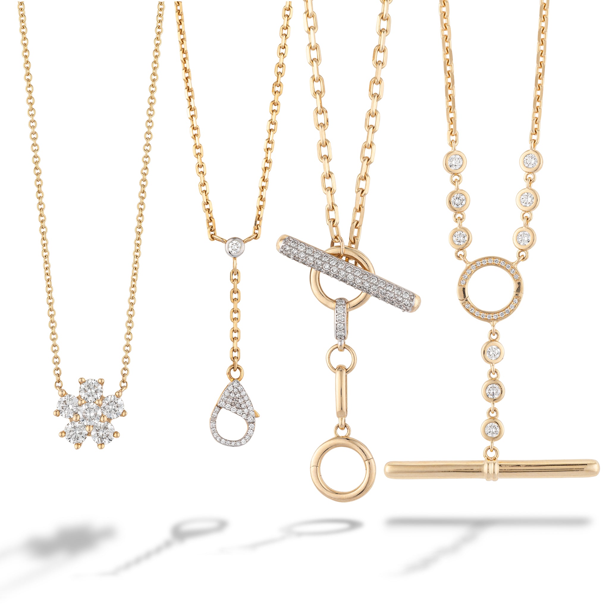 14 Karat Yellow Gold and Diamond Flower Pendant Necklace
