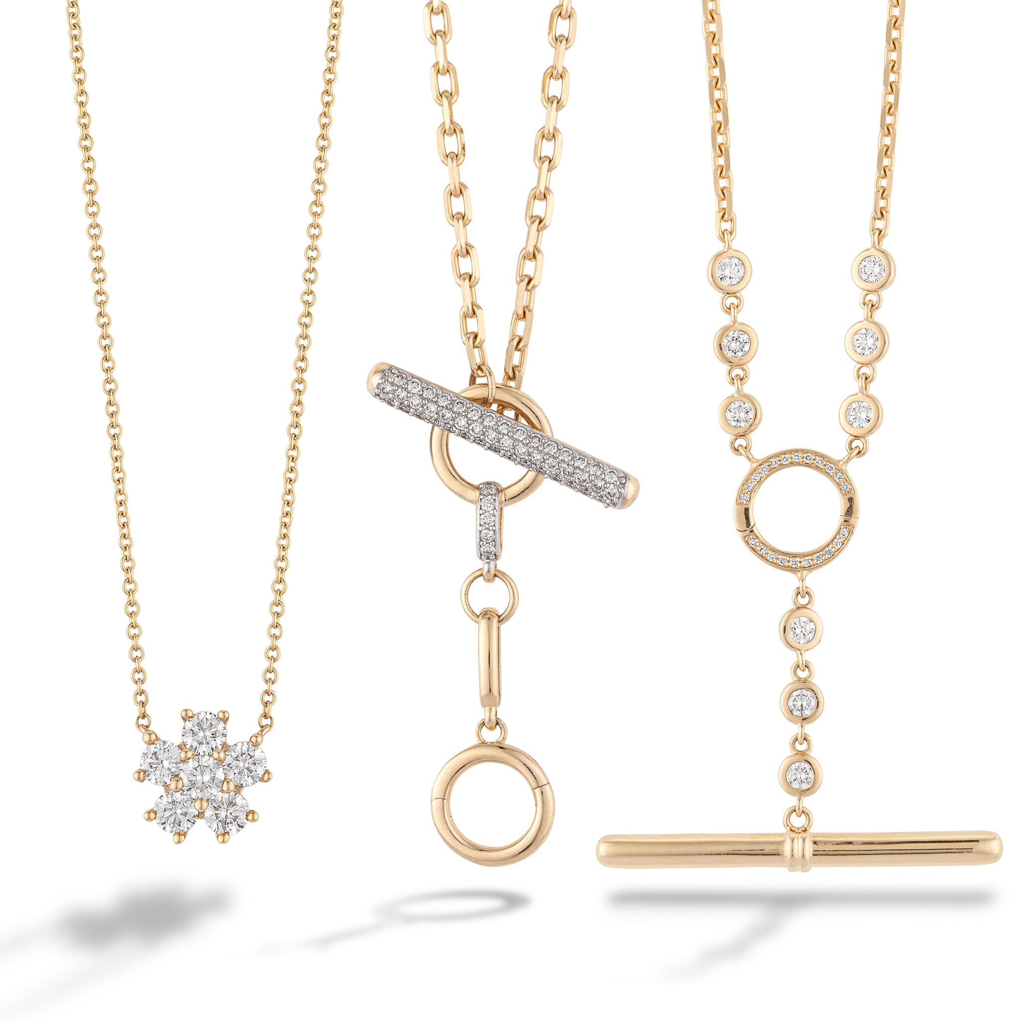 14 Karat Yellow Gold and Diamond Flower Pendant Necklace