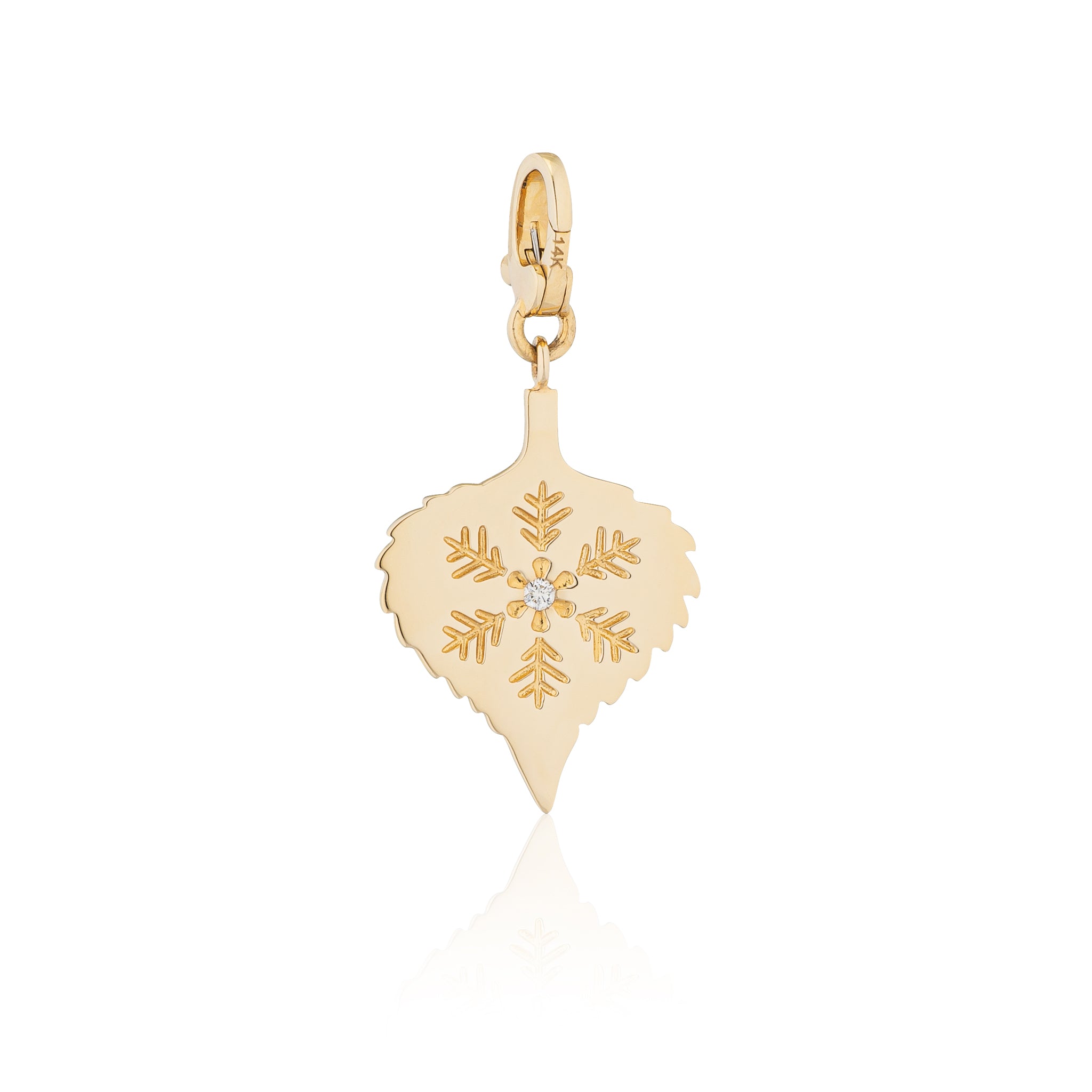 14 Karat Yellow Gold and Diamond Double Sided Aspen Leaf Charm