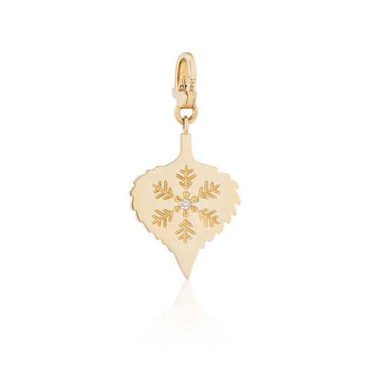 14 Karat Yellow Gold and Diamond Double Sided Aspen Leaf Charm