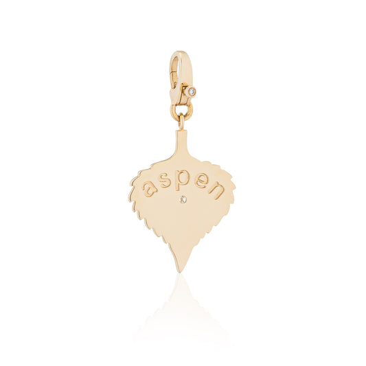 14 Karat Yellow Gold and Diamond Double Sided Aspen Leaf Charm