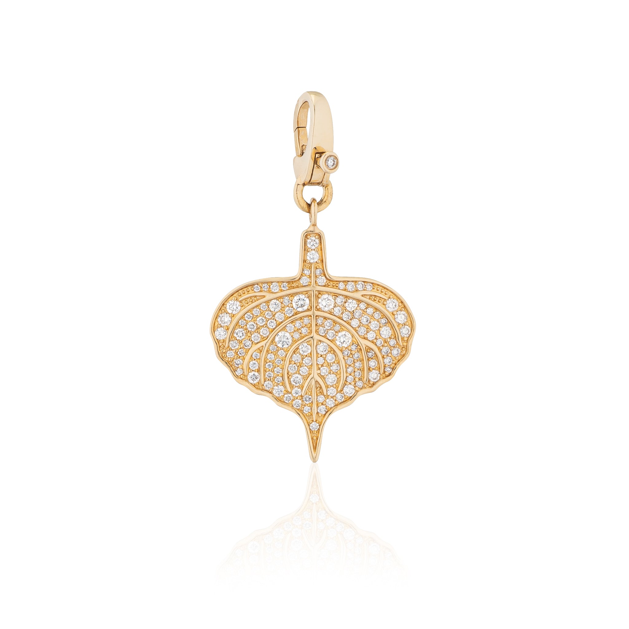 14 Karat Yellow Gold Diamond Pave Aspen Leaf Charm