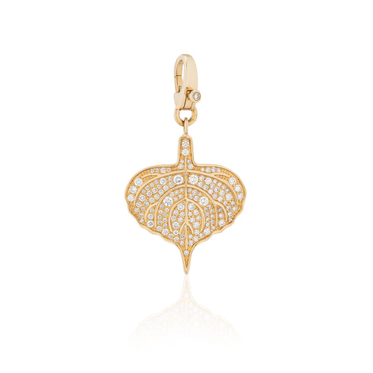 14 Karat Yellow Gold Diamond Pave Aspen Leaf Charm