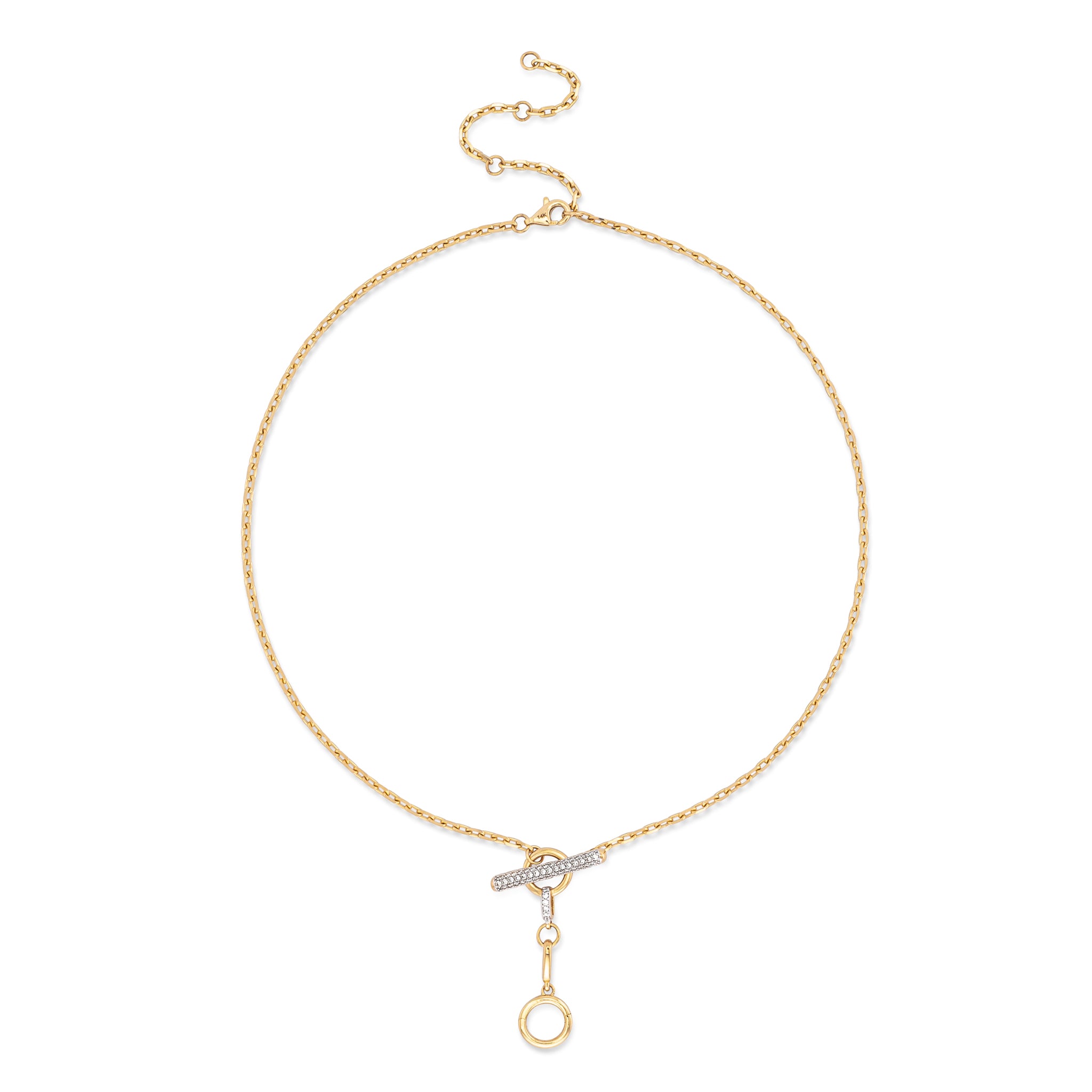 14 Karat Yellow Gold Diamond Toggle Chain Necklace with Charm Enhancer