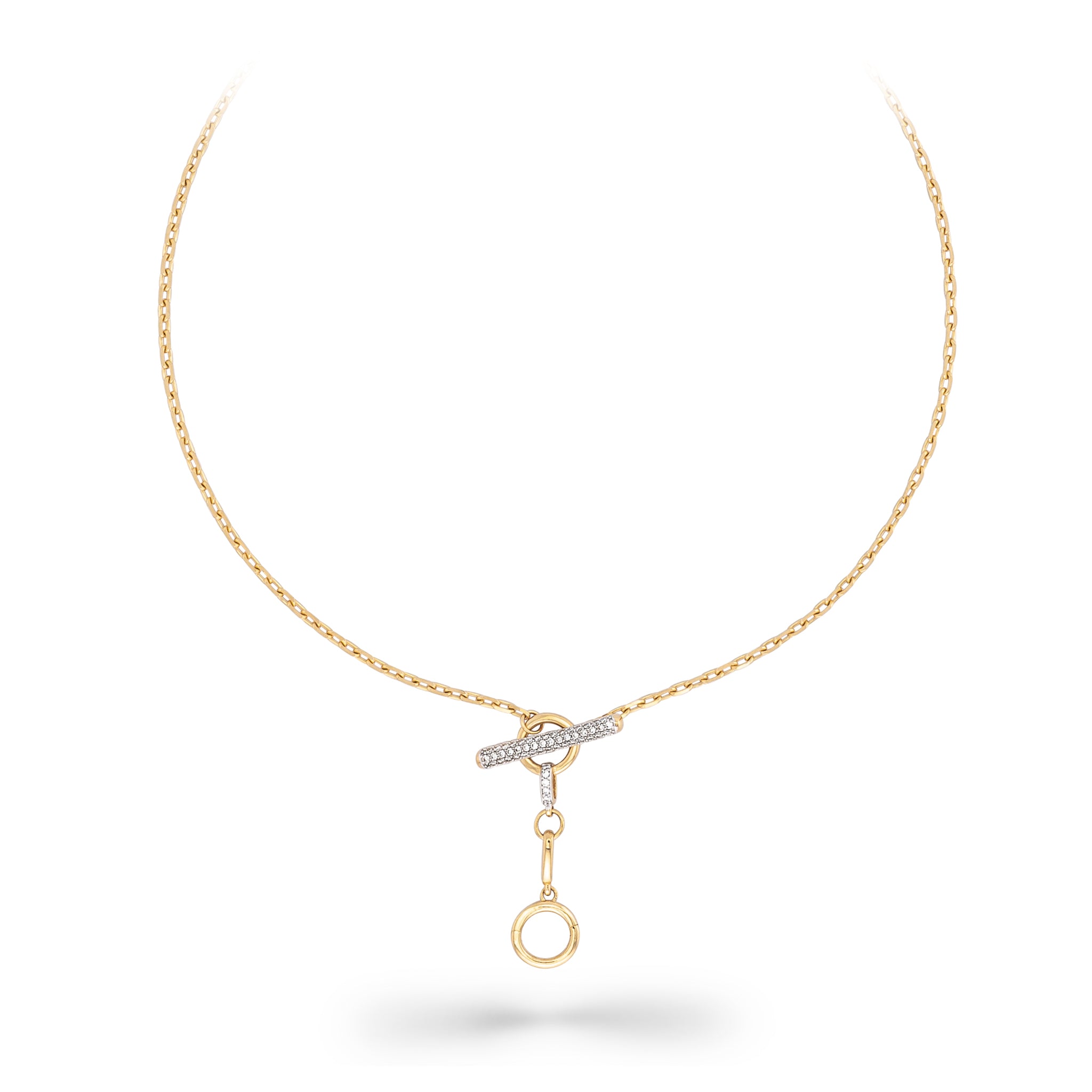 14 Karat Yellow Gold Diamond Toggle Chain Necklace with Charm Enhancer