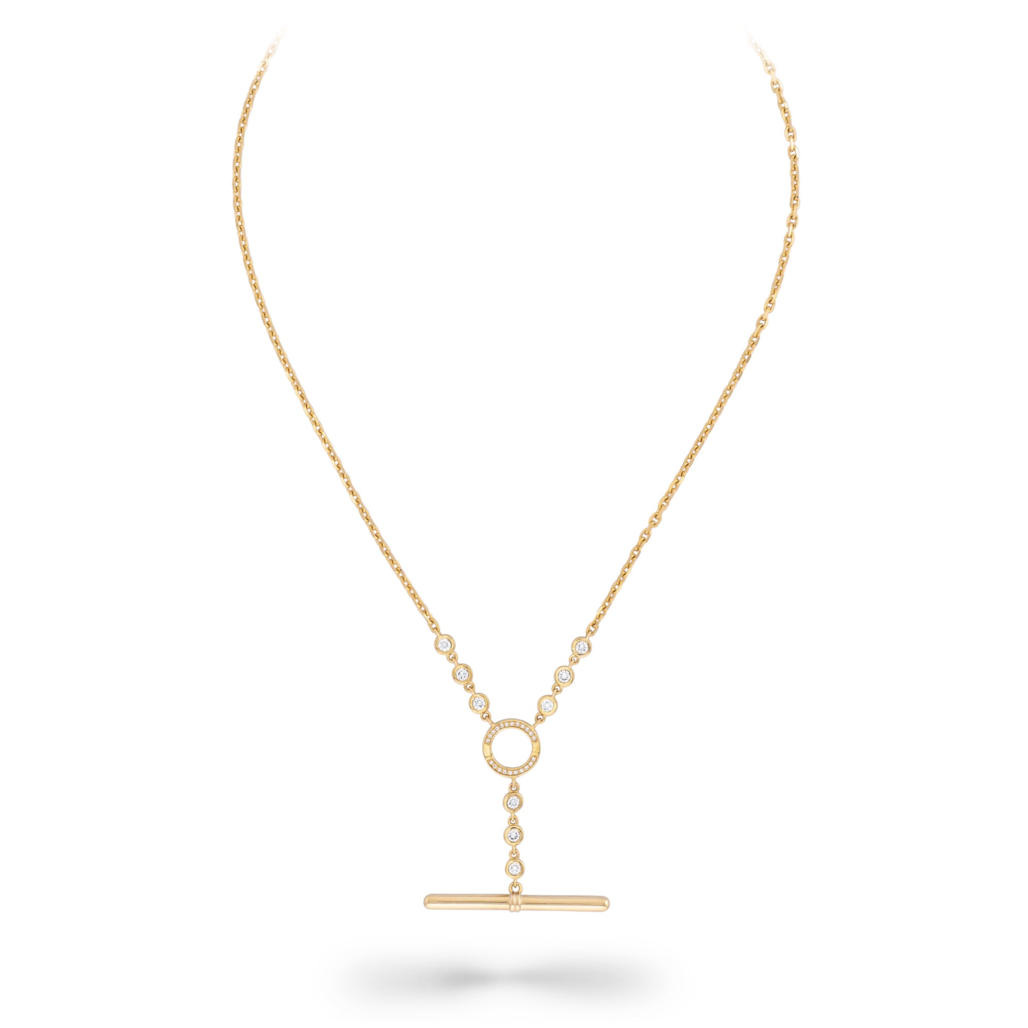 14 Karat Yellow Gold and Bezel Diamond Toggle Chain Enhancer Necklace