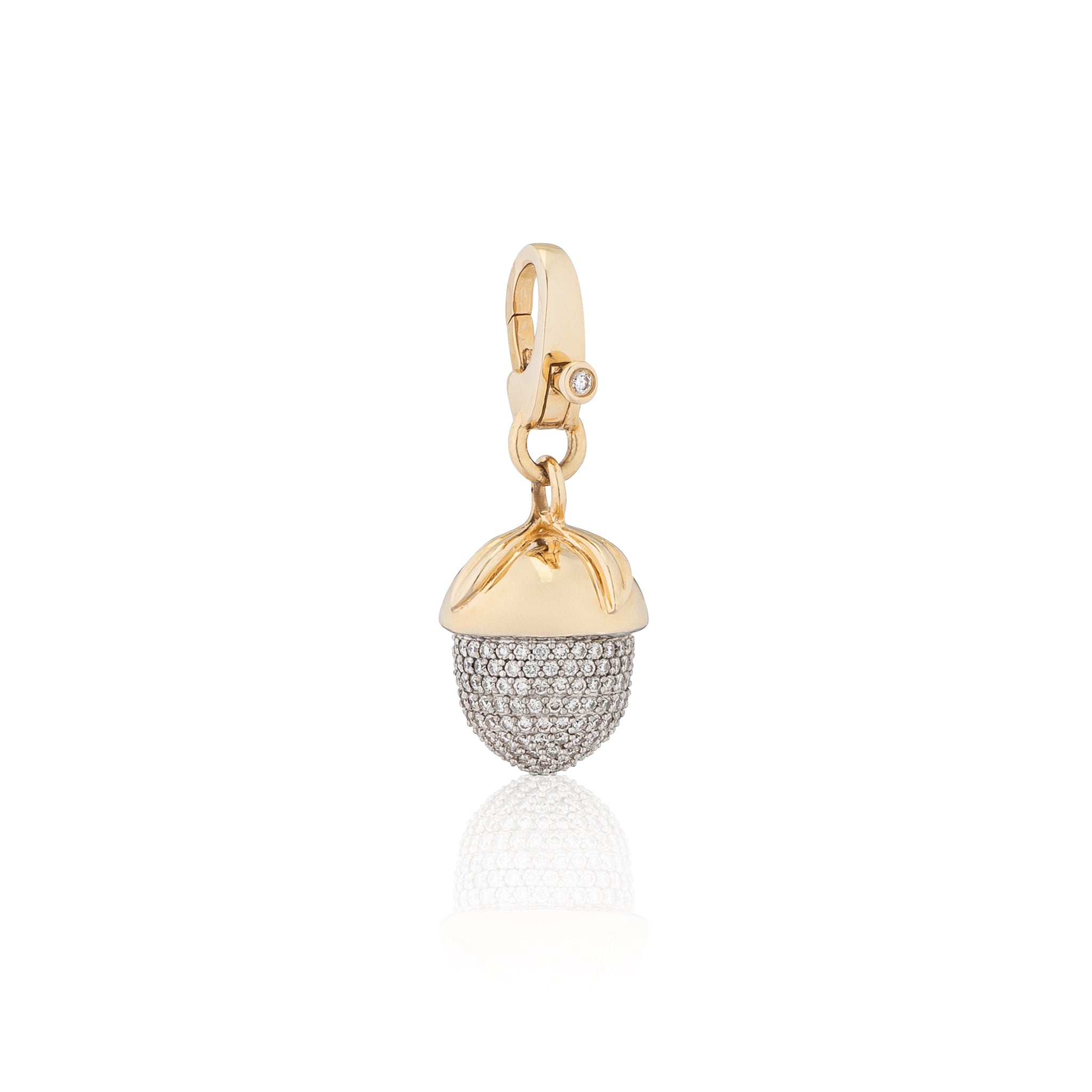 14 Karat Gold Two Tone Pave Diamond Acorn Charm