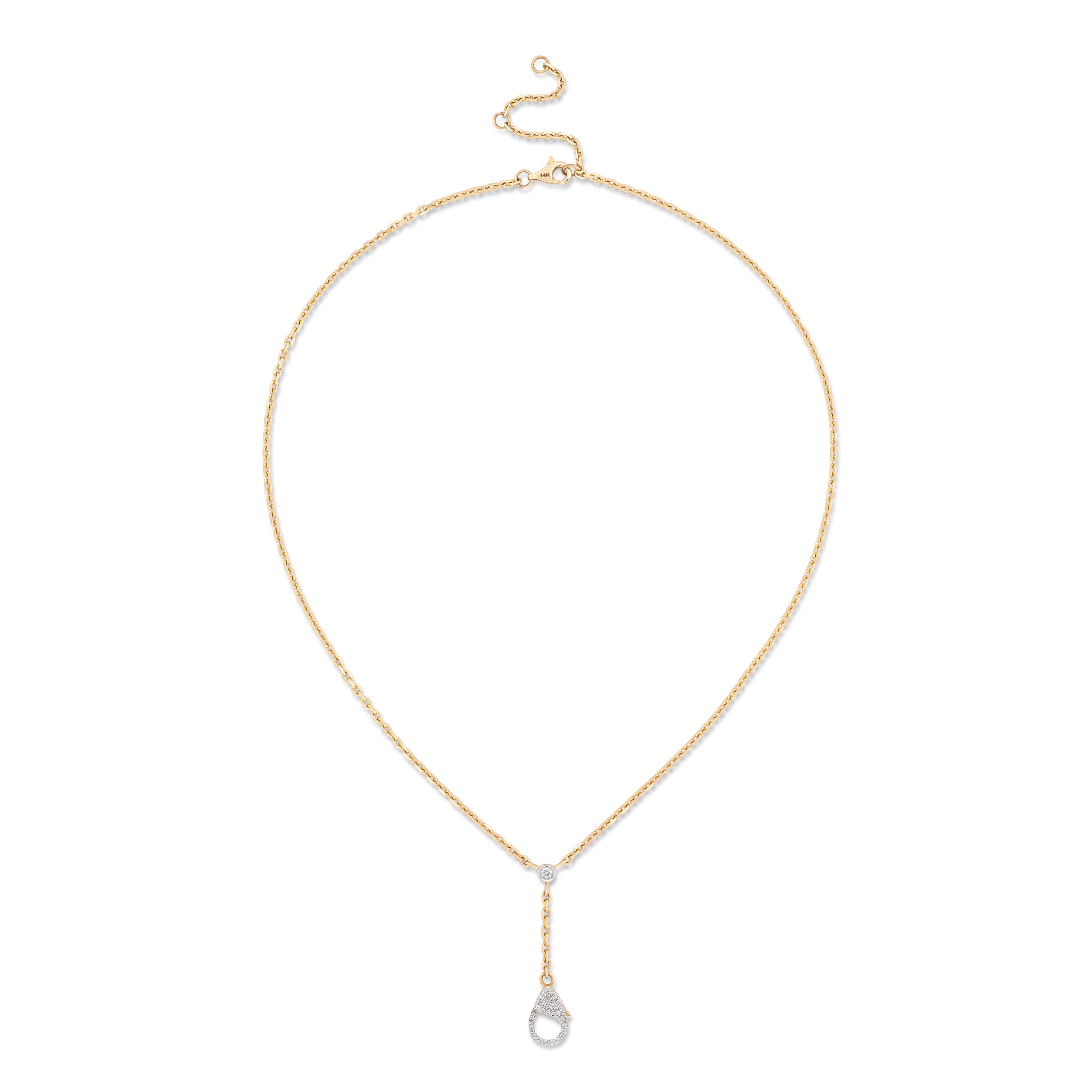 14 Karat Yellow Gold and Diamond Lobster Y Necklace