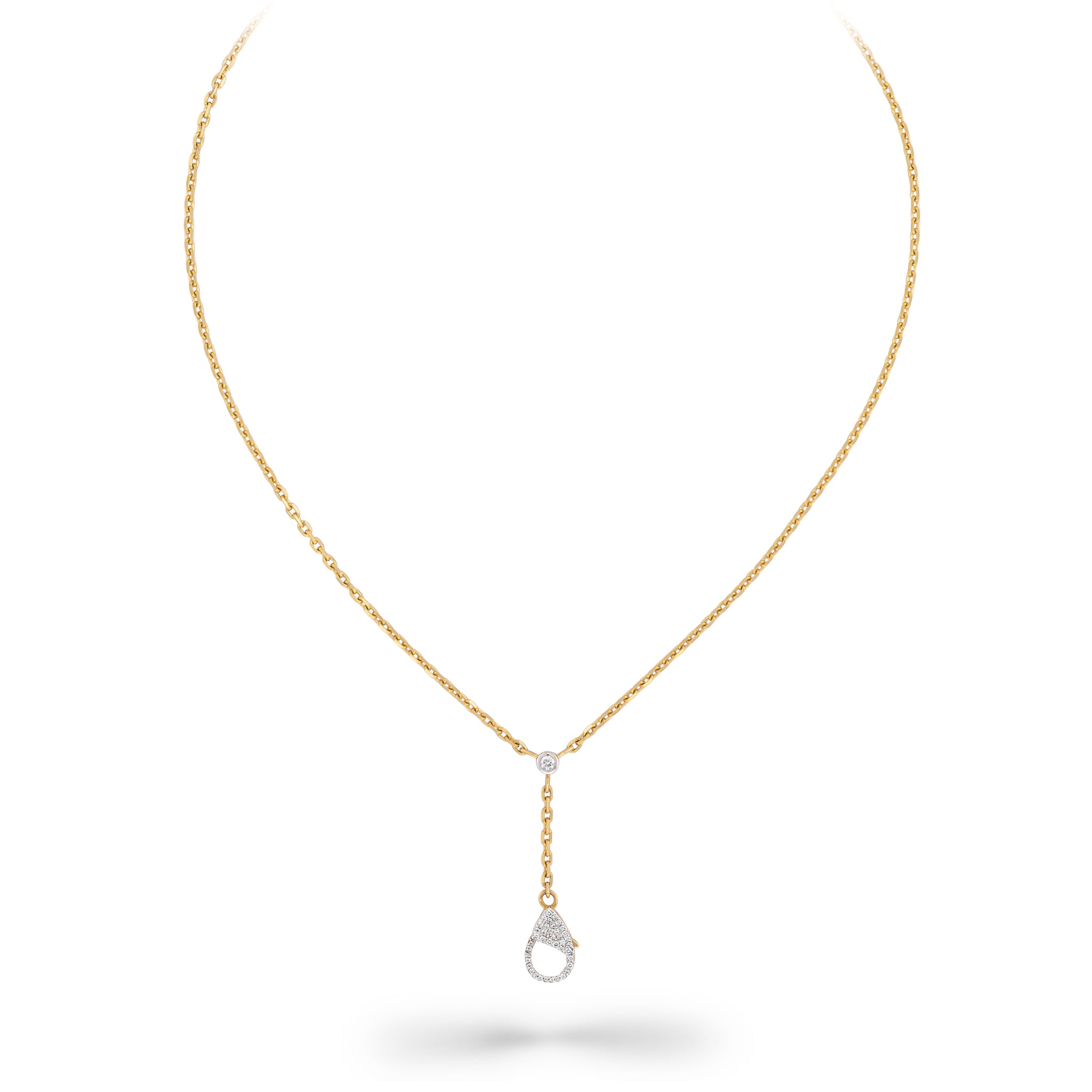 14 Karat Yellow Gold and Diamond Lobster Y Necklace