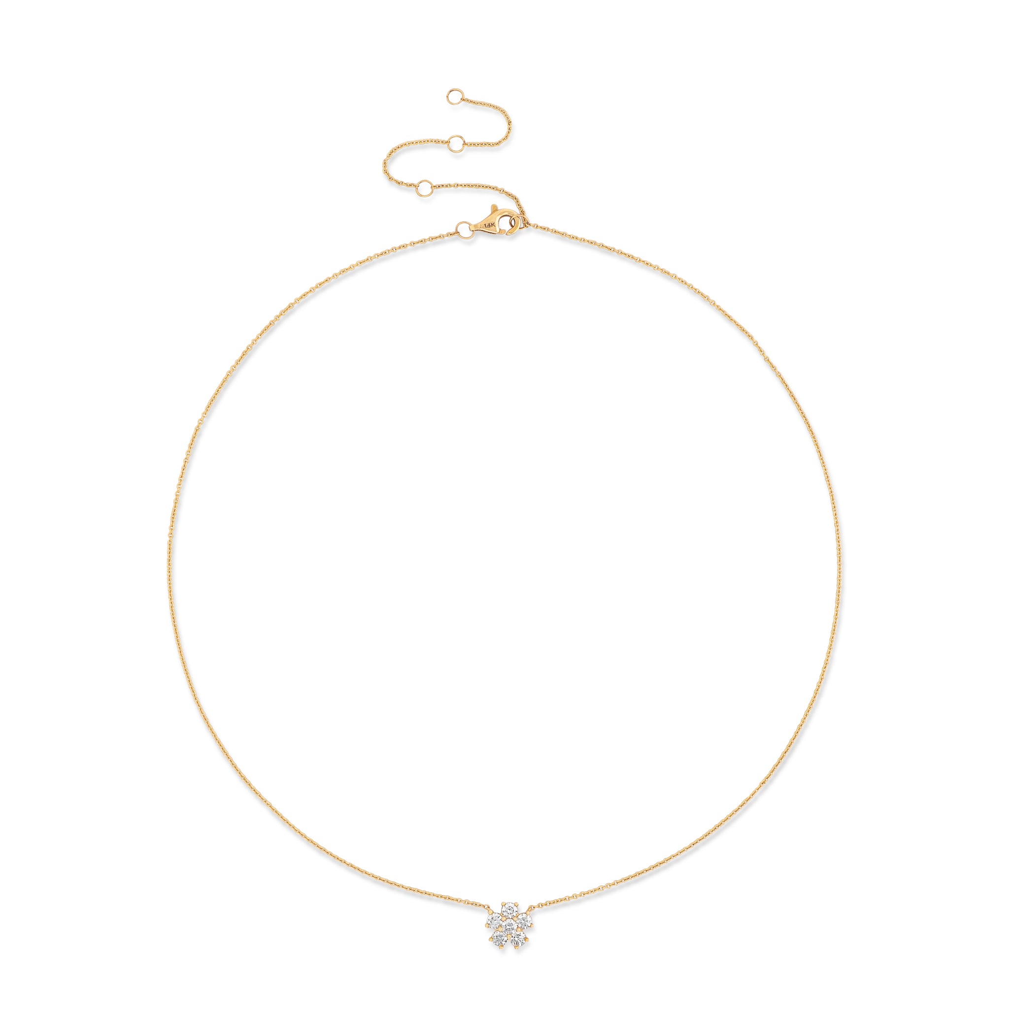 14 Karat Yellow Gold and Diamond Flower Pendant Necklace