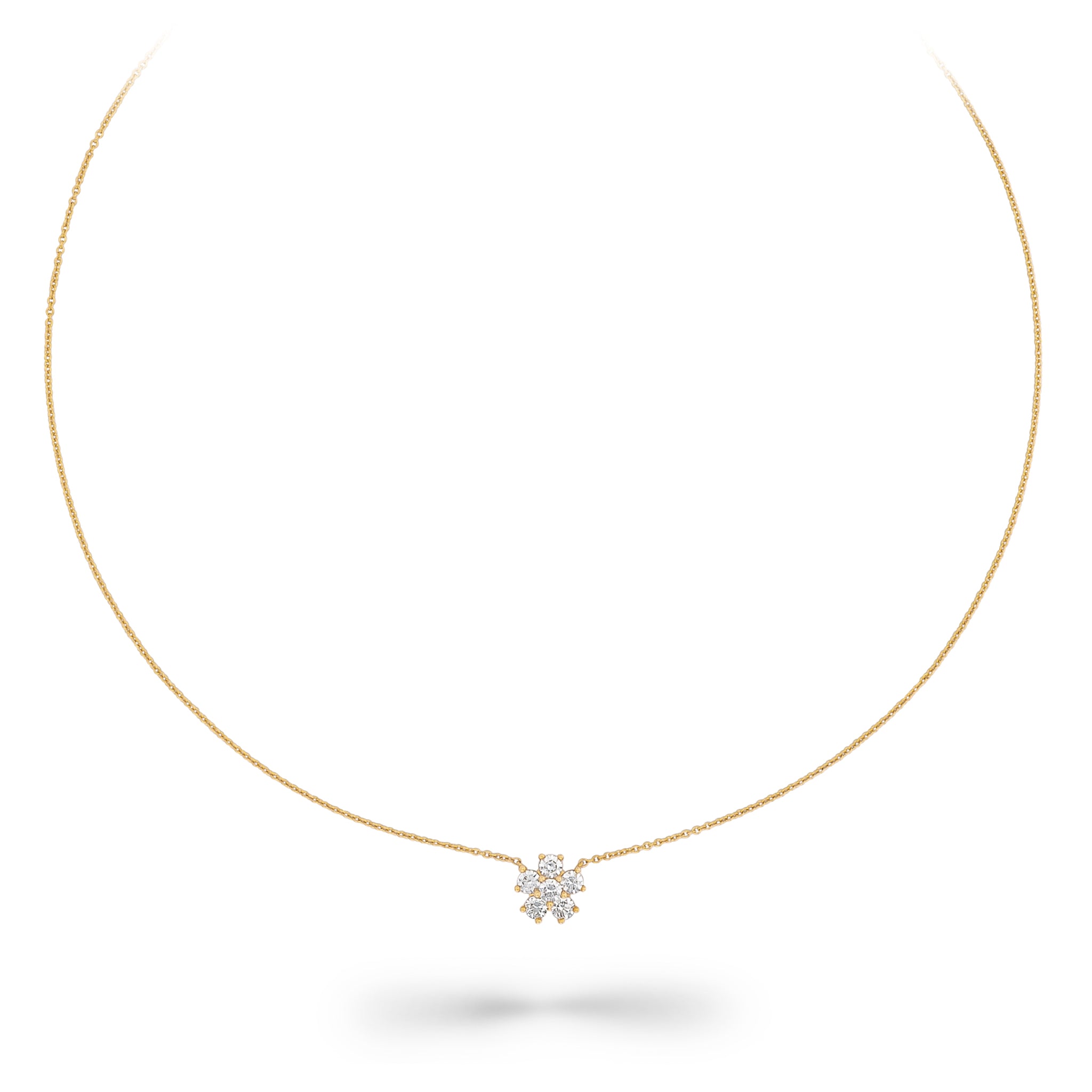 14 Karat Yellow Gold and Diamond Flower Pendant Necklace