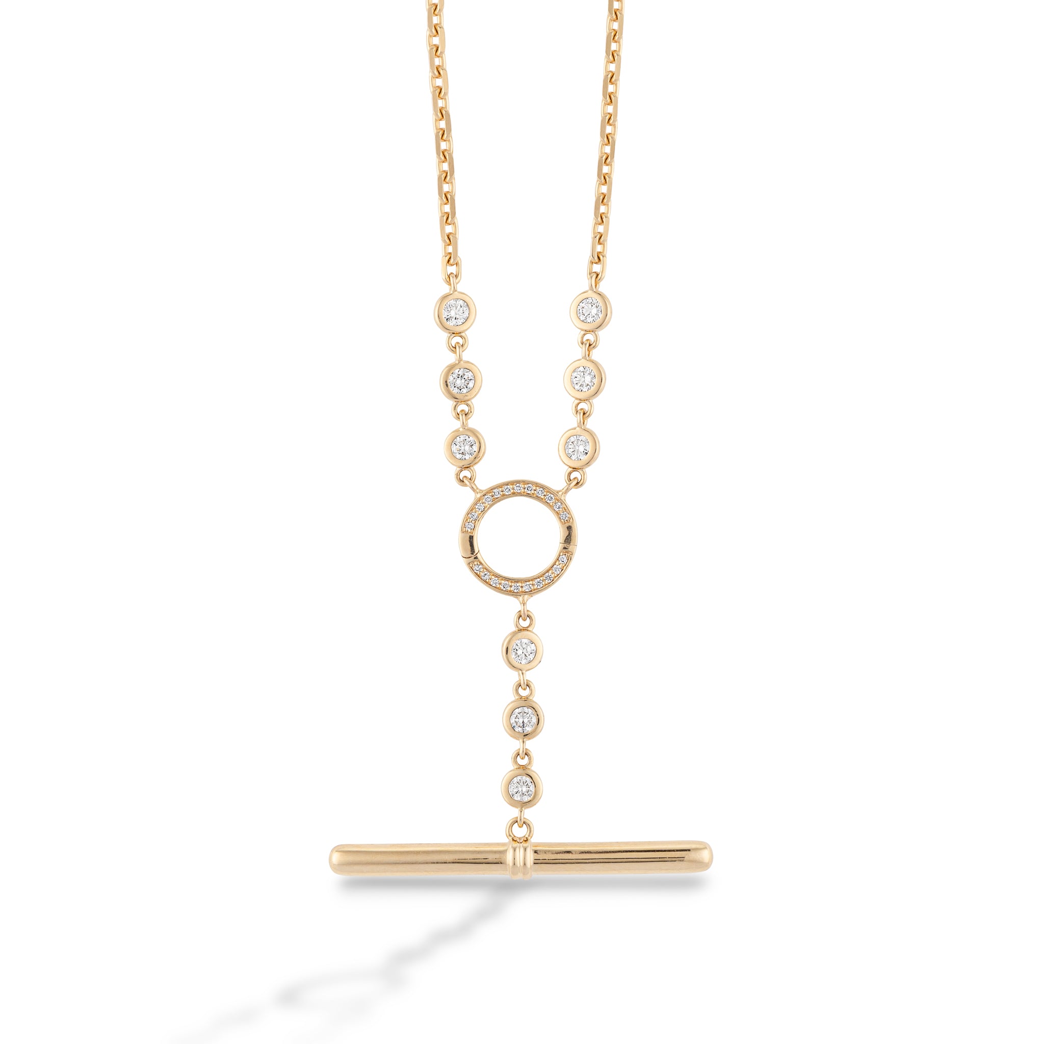 14 Karat Yellow Gold and Bezel Diamond Toggle Chain Enhancer Necklace