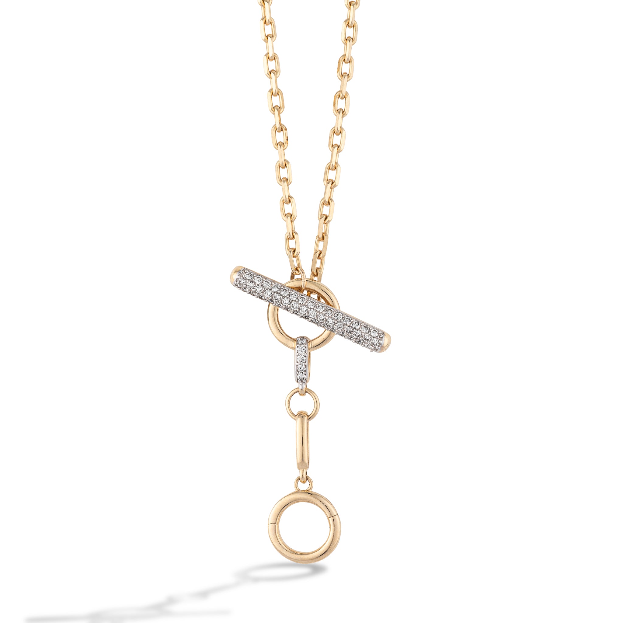 14 Karat Yellow Gold Diamond Toggle Chain Necklace with Charm Enhancer