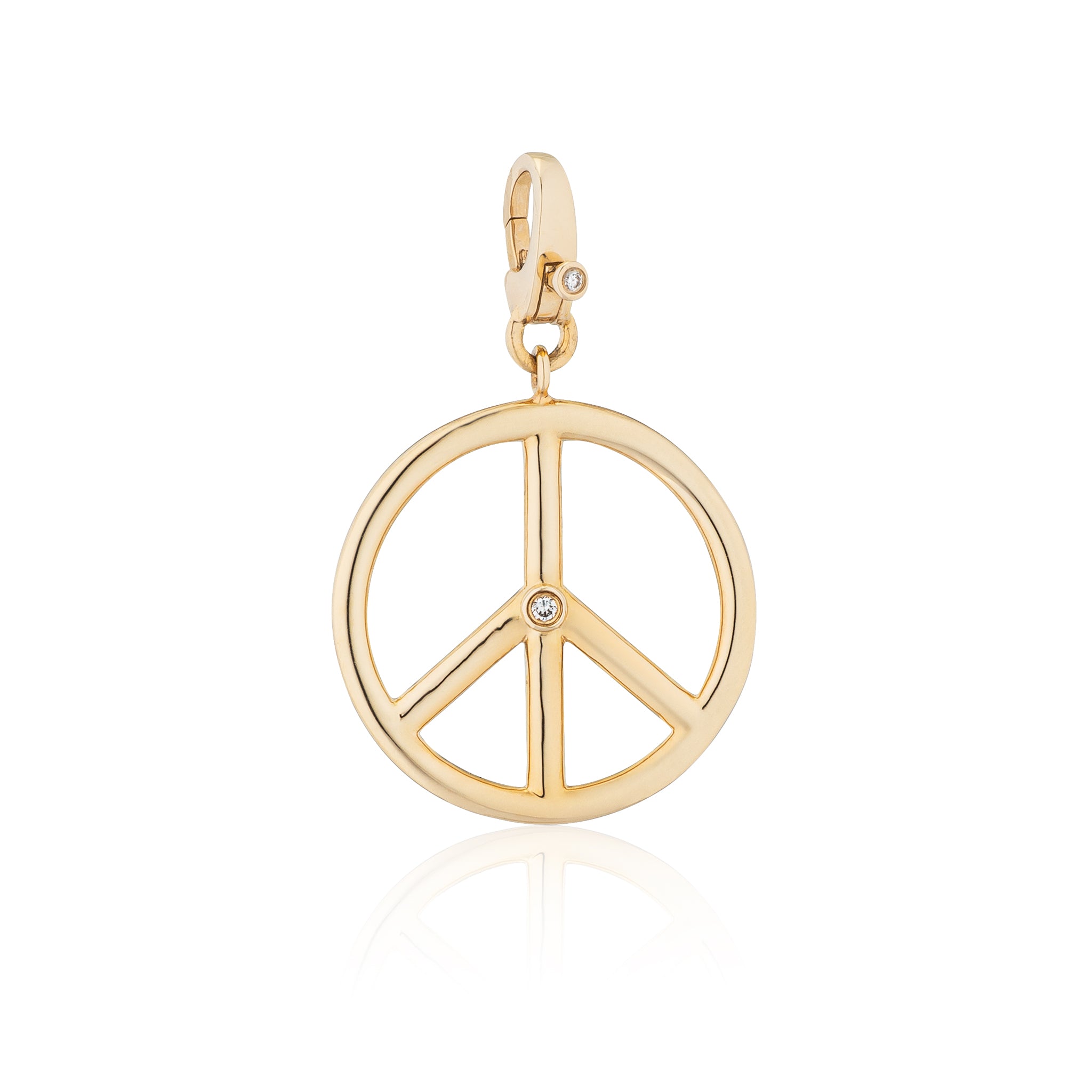 14 Karat Yellow Gold Single Diamond Peace Charm