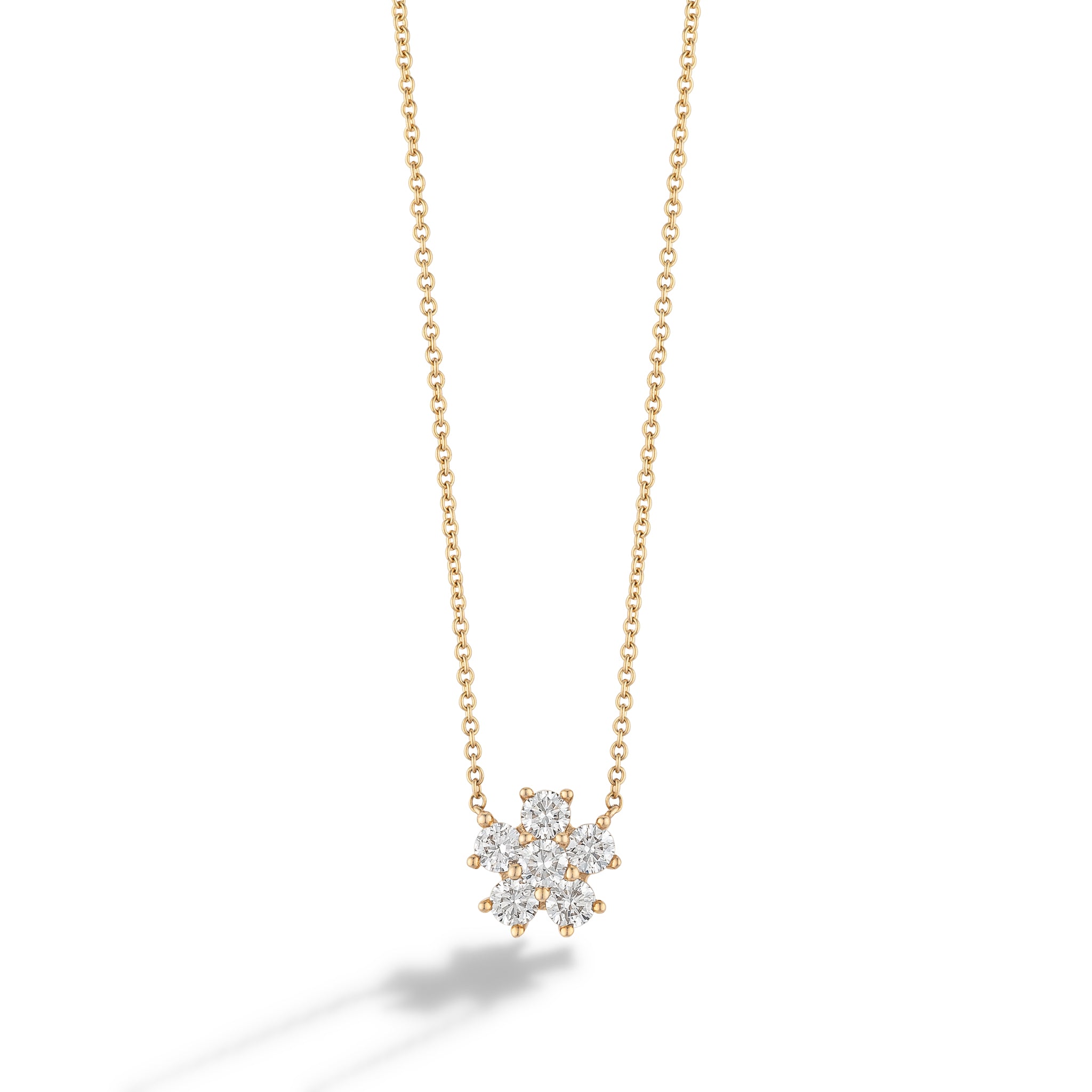 14 Karat Yellow Gold and Diamond Flower Pendant Necklace