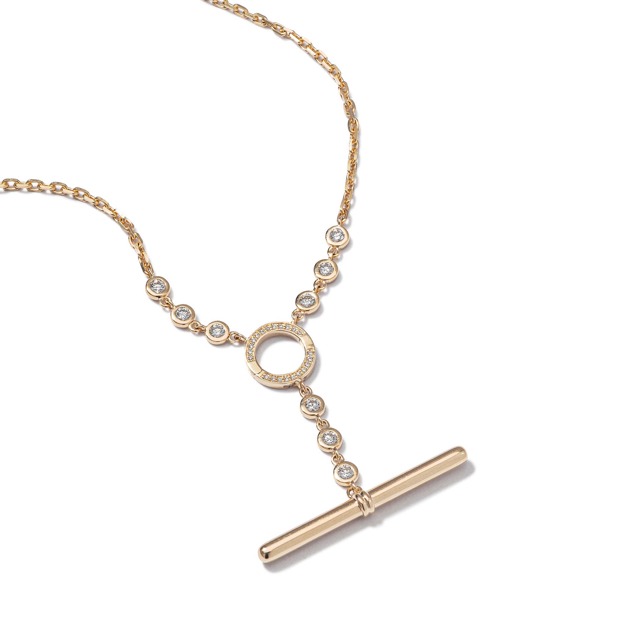 14 Karat Yellow Gold and Bezel Diamond Toggle Chain Enhancer Necklace